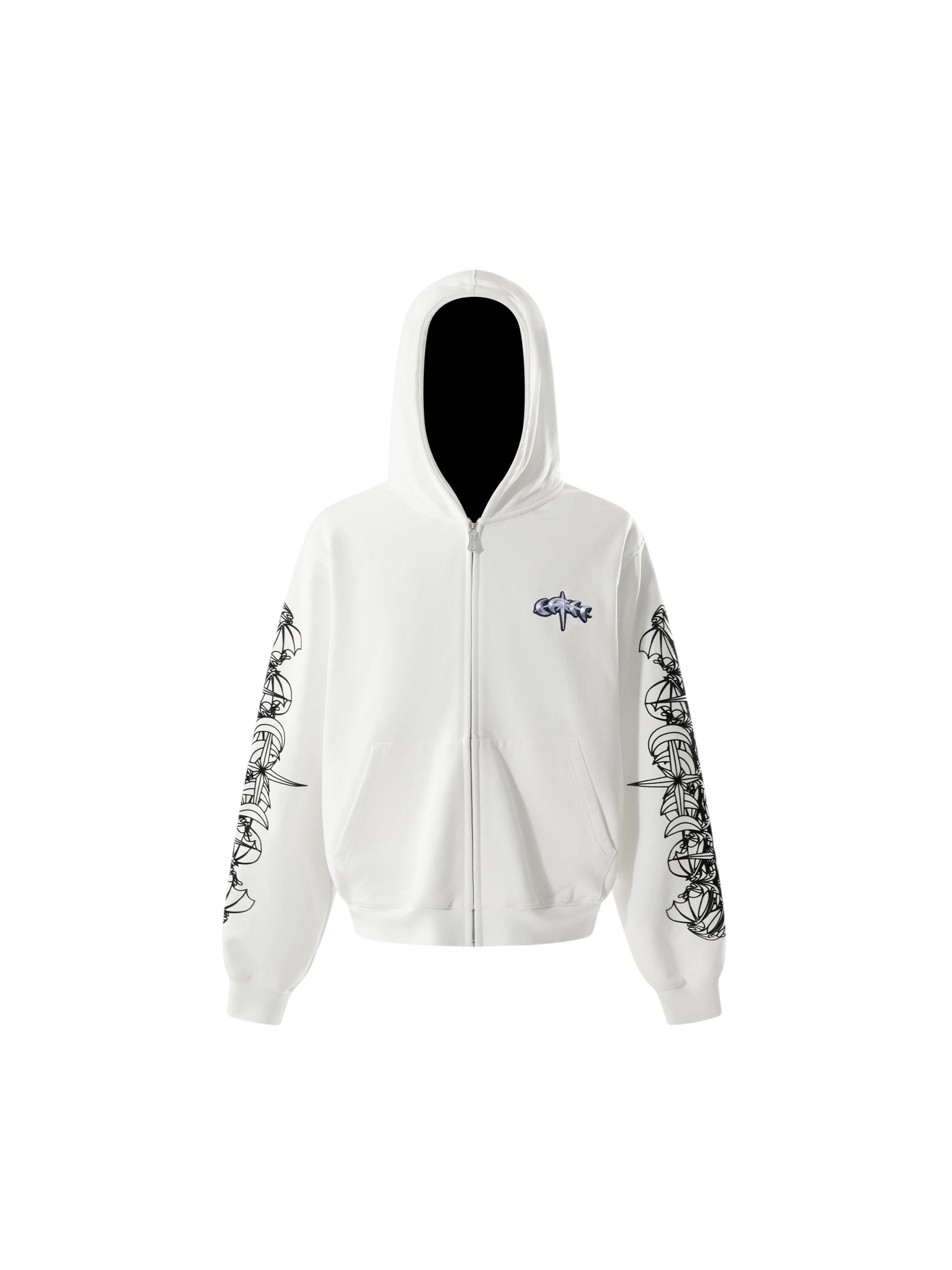 TBHNP Luminous Dawn astral logo flocked zip-up hoodie — men's streetwear hoodie