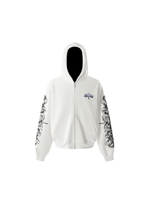 TBHNP Luminous Dawn astral logo flocked zip-up hoodie — men's streetwear hoodie