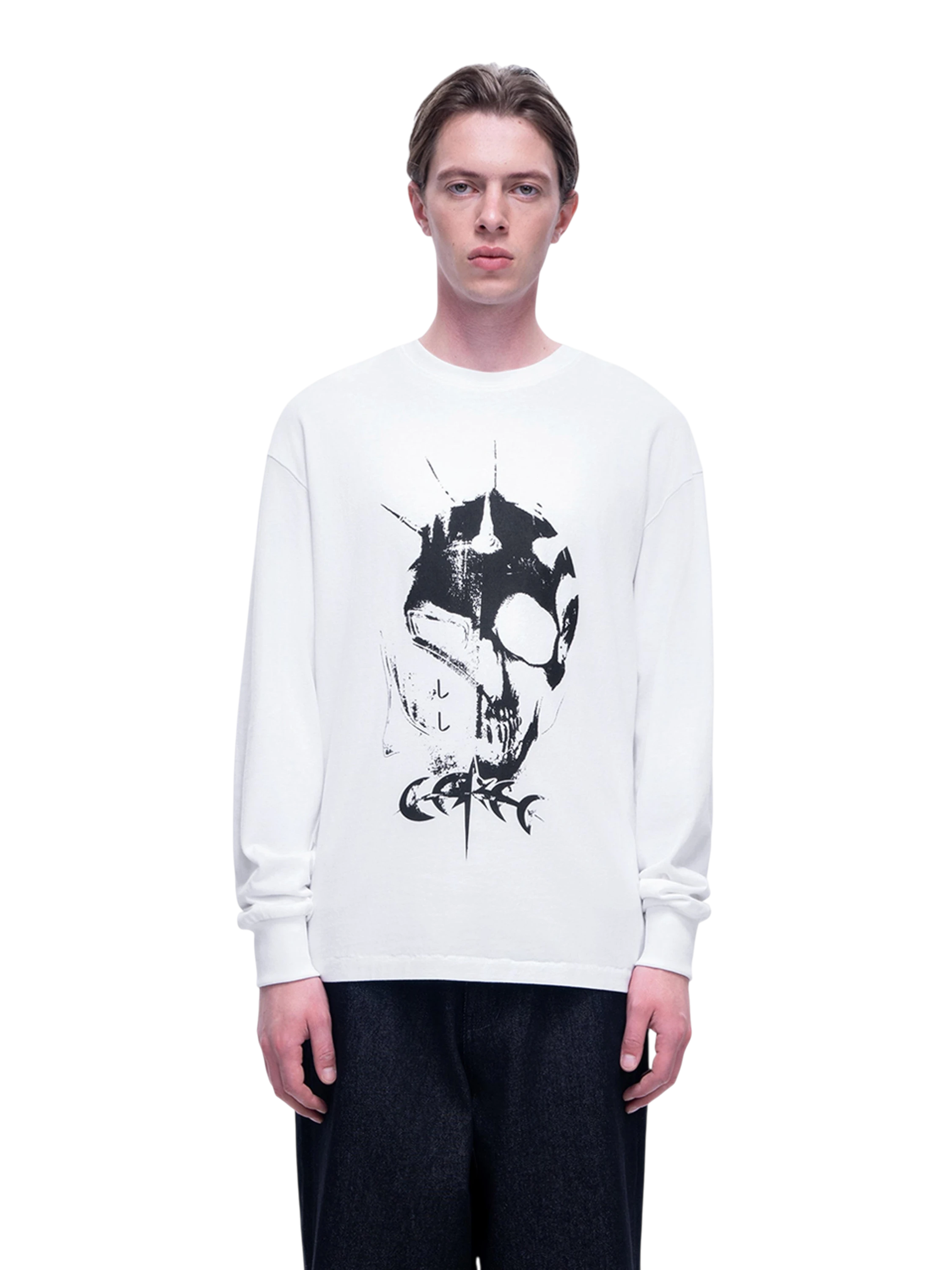 TBHNP Luminous Dawn knight and ghost print long-sleeve tee — men's streetwear graphic tee