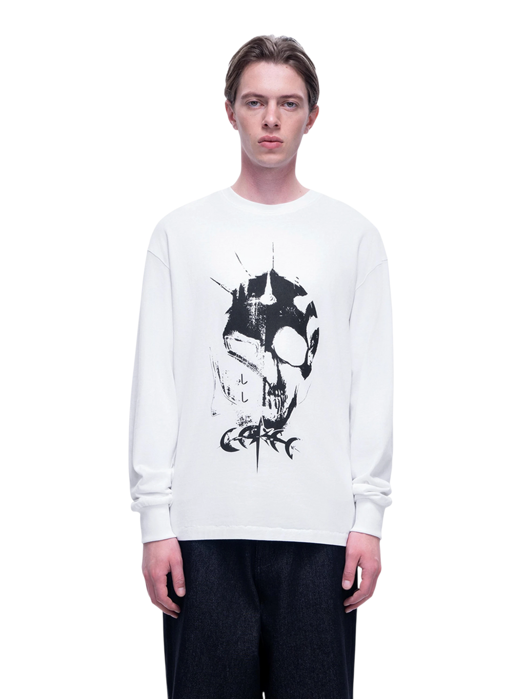 TBHNP Luminous Dawn knight and ghost print long-sleeve tee — men's streetwear graphic tee