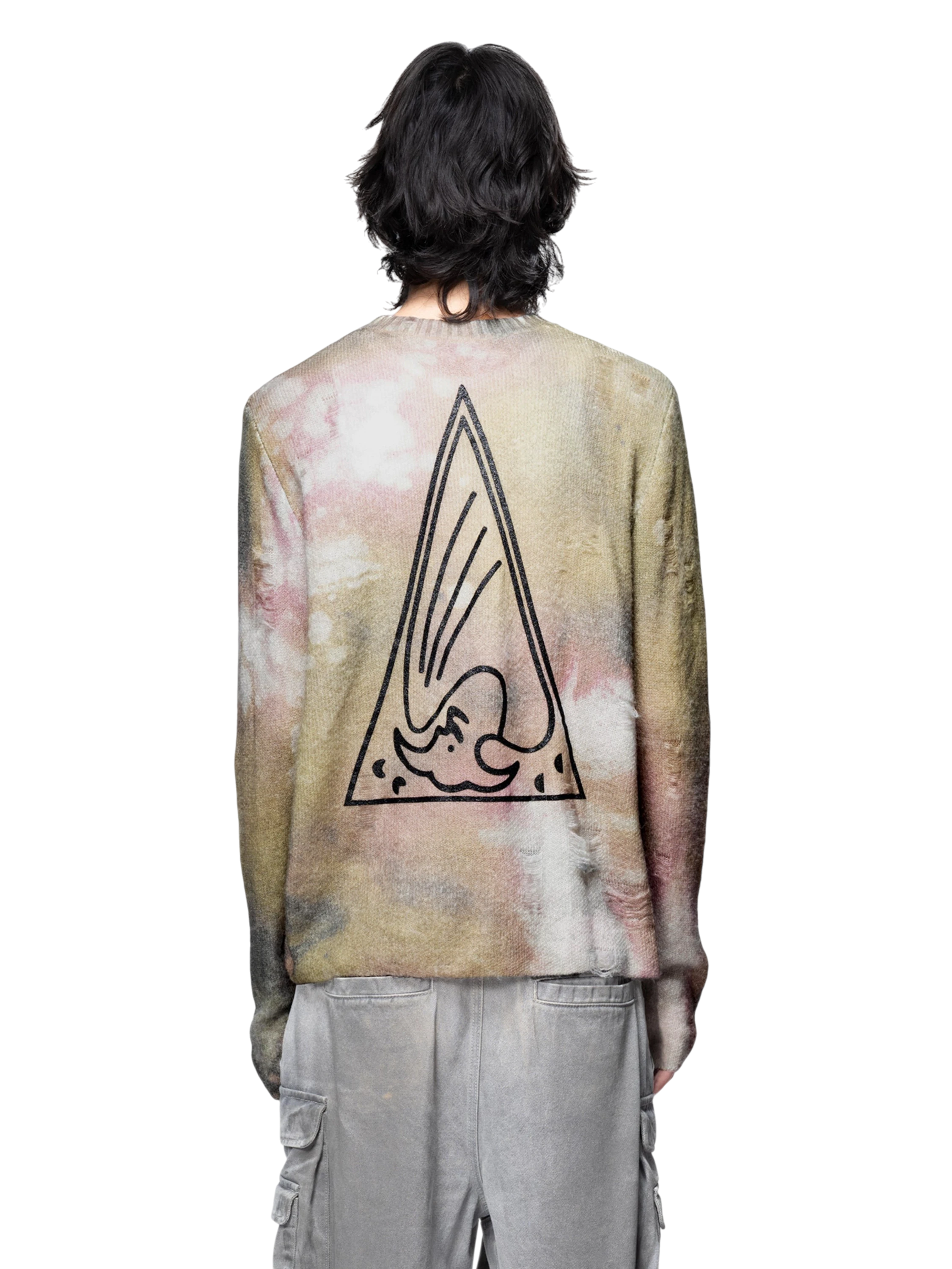 TBHNP Disciple all-over print distressed knit sweater — men's streetwear knitwear