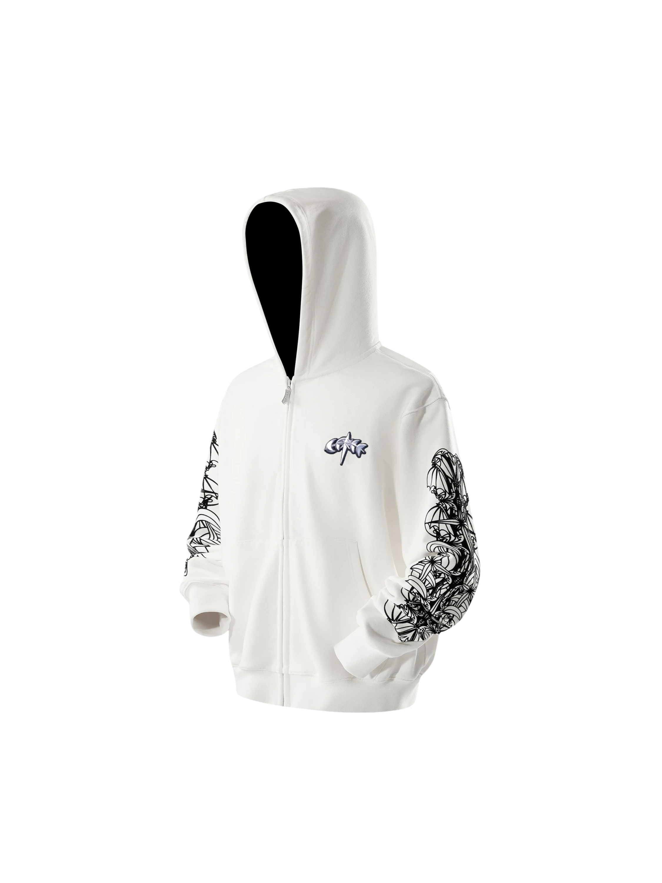 TBHNP Luminous Dawn astral logo flocked zip-up hoodie — men's streetwear hoodie
