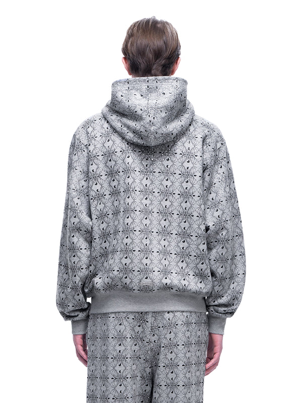 LUMINOUS DAWN DARK PATTERN RHINESTONE ZIP HOODIE
