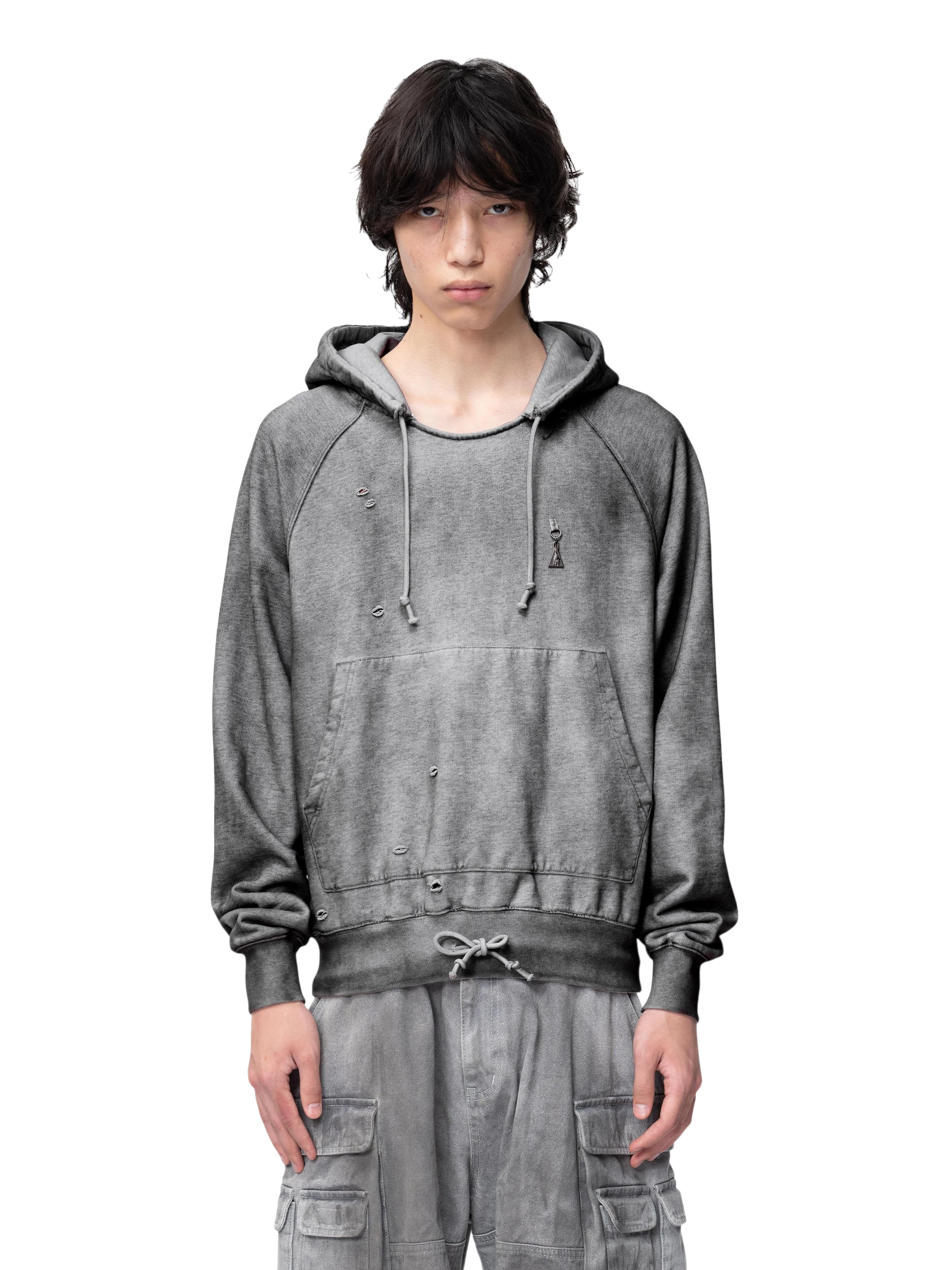 TBHNP Disciple distressed stained pullover hoodie, grey — men's streetwear hoodie