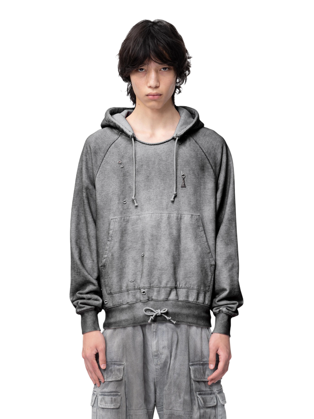 DISTRESSED STAINED PULLOVER HOODIE