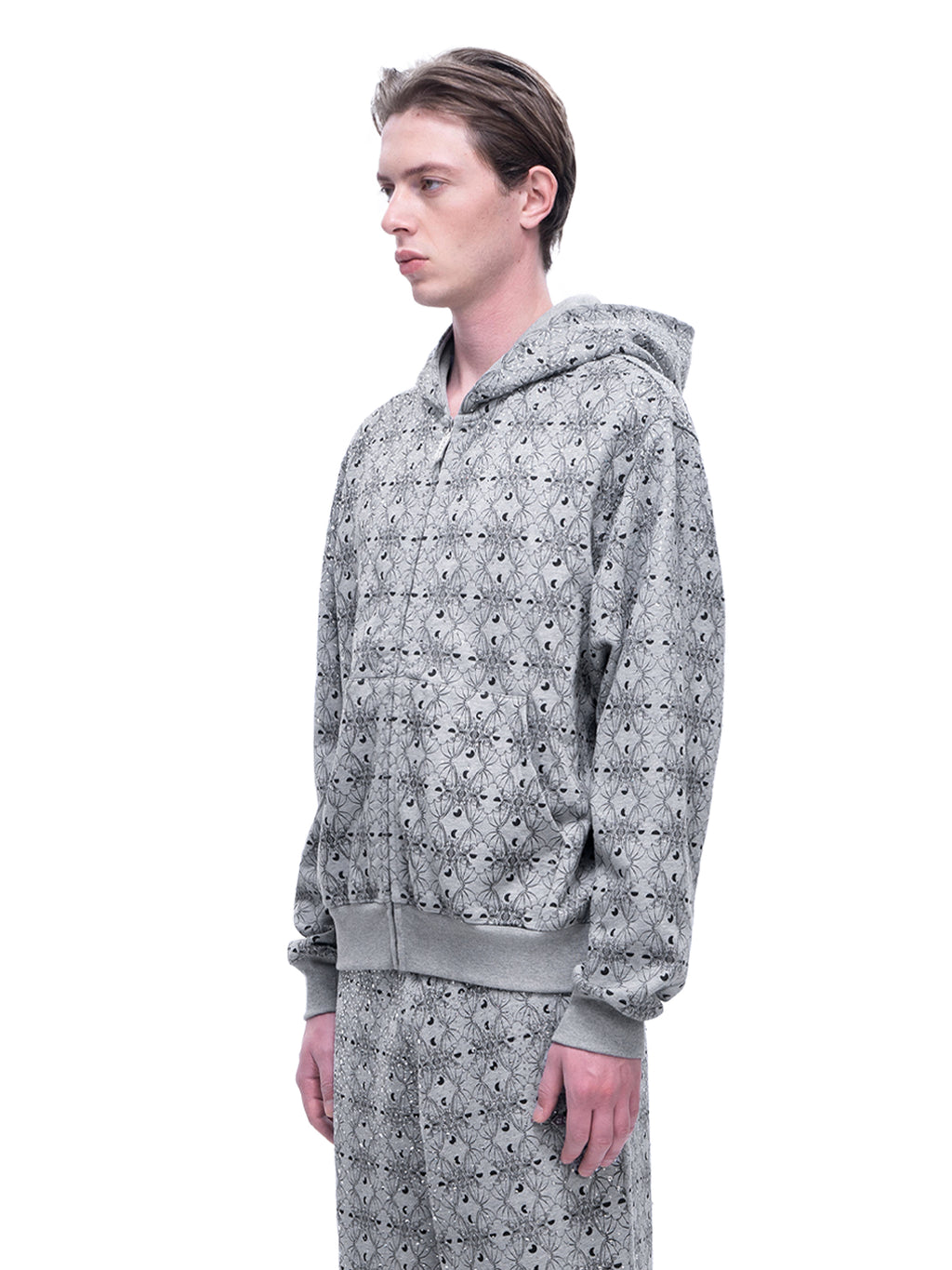 LUMINOUS DAWN DARK PATTERN RHINESTONE ZIP HOODIE
