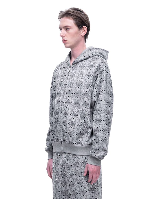 LUMINOUS DAWN DARK PATTERN RHINESTONE ZIP HOODIE