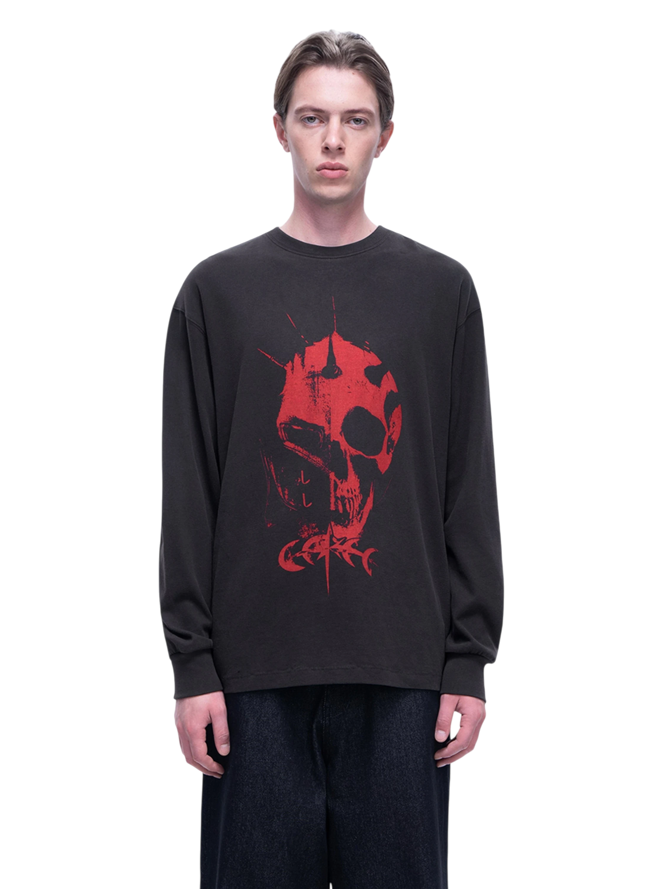 TBHNP Luminous Dawn knight and ghost print long-sleeve tee — men's streetwear graphic tee