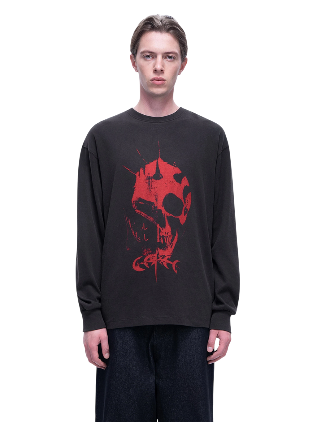 TBHNP Luminous Dawn knight and ghost print long-sleeve tee — men's streetwear graphic tee