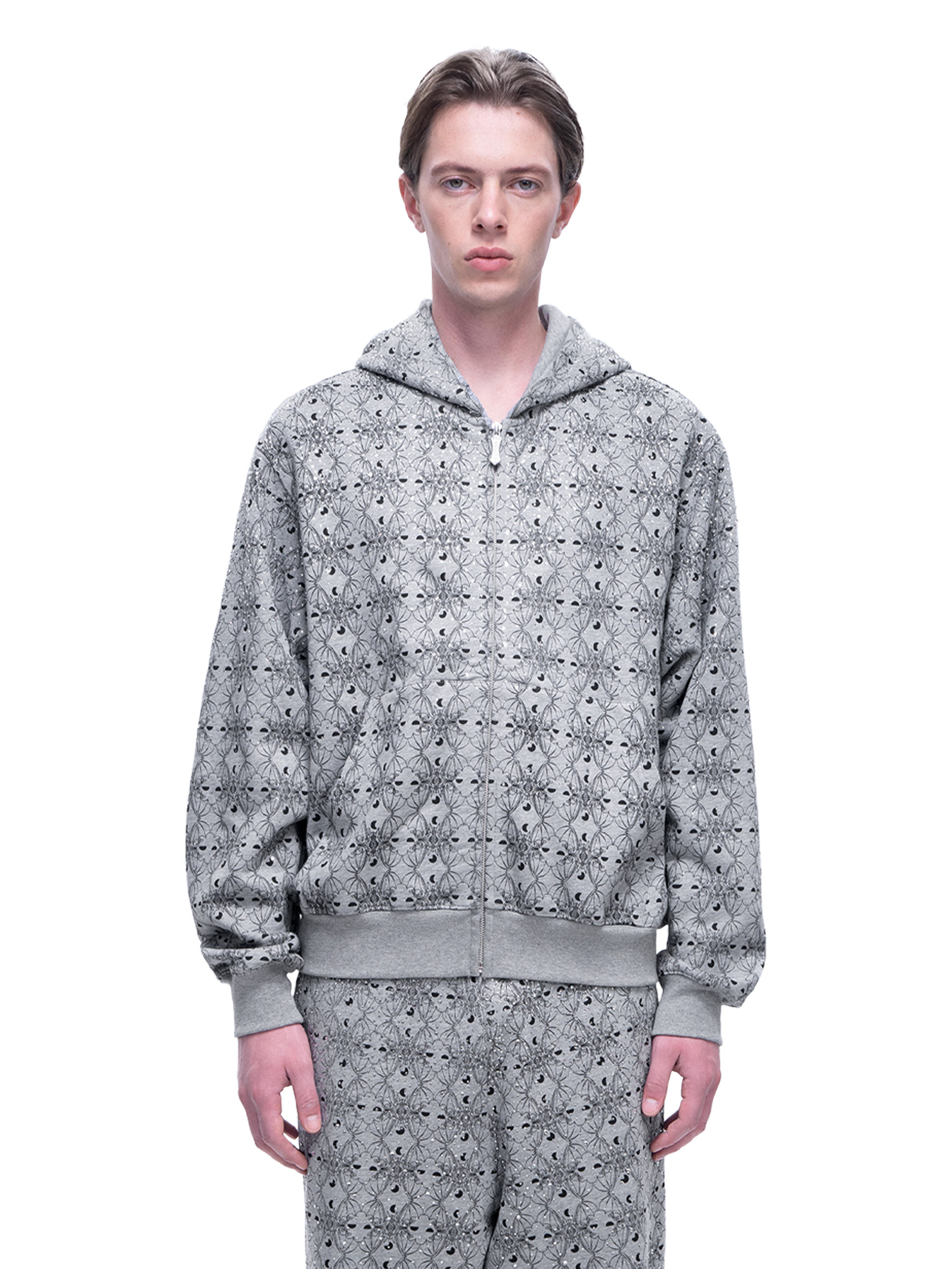 LUMINOUS DAWN DARK PATTERN RHINESTONE ZIP HOODIE