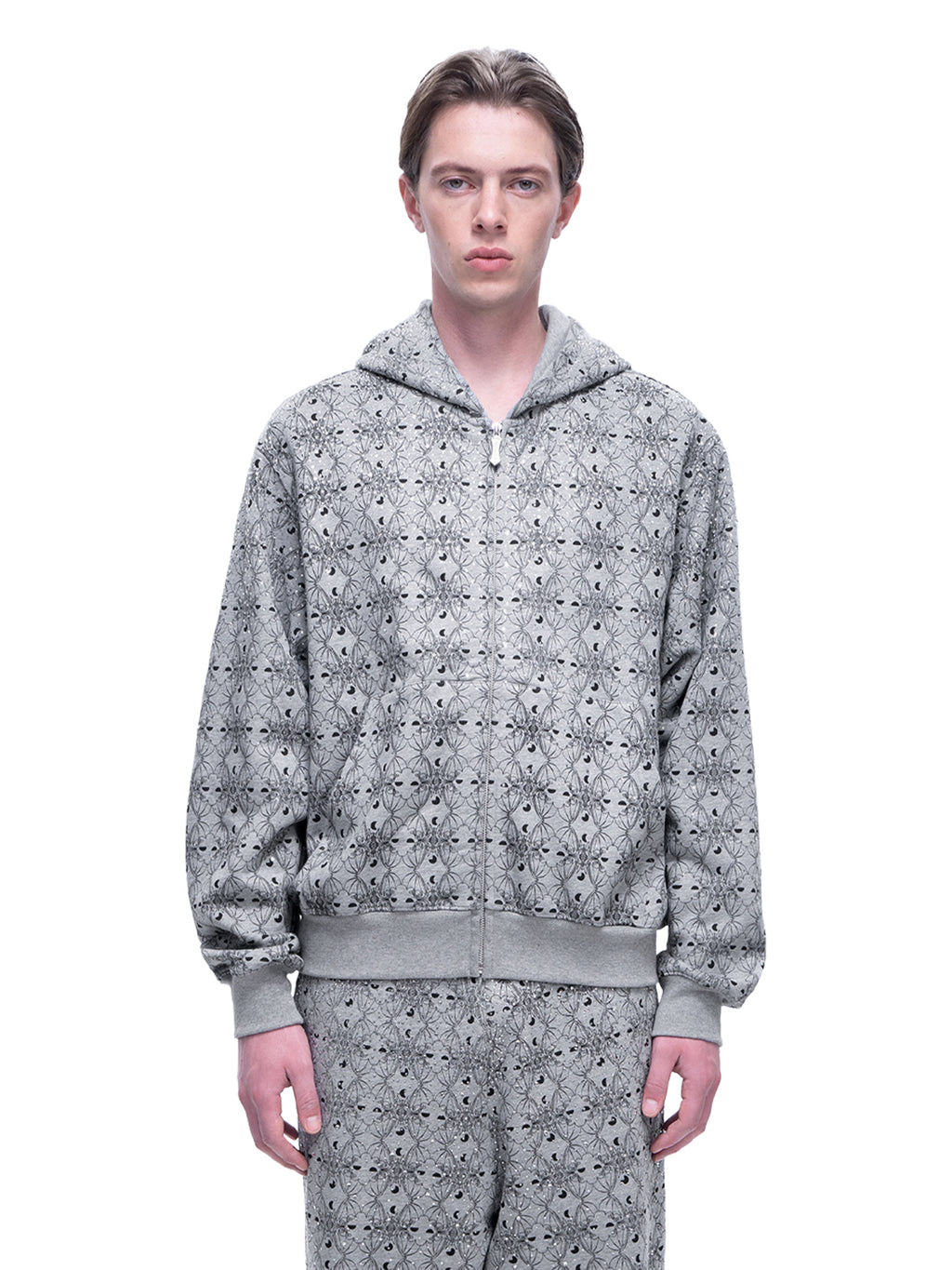 LUMINOUS DAWN DARK PATTERN RHINESTONE ZIP HOODIE