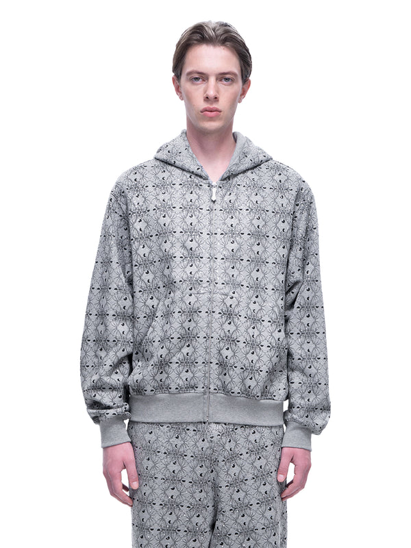 LUMINOUS DAWN DARK PATTERN RHINESTONE ZIP HOODIE