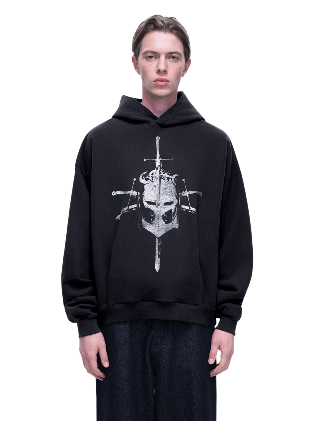 TBHNP Luminous Dawn knight and sword colour-block hoodie — men's streetwear hoodie