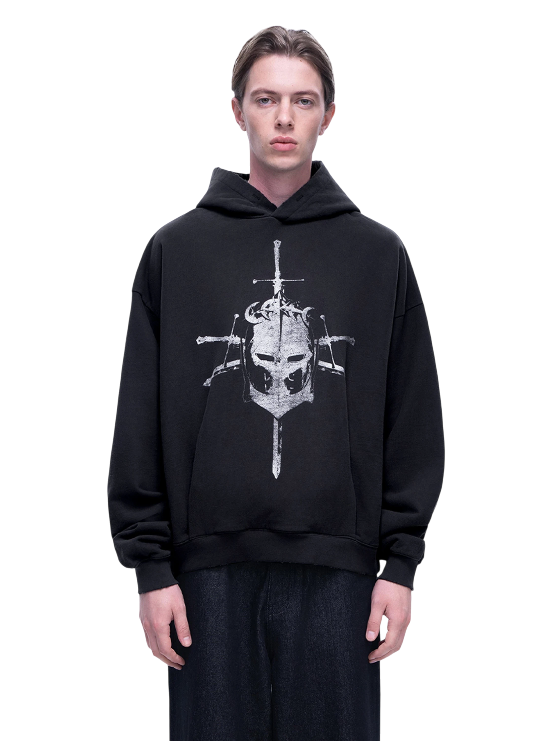 TBHNP Luminous Dawn knight and sword colour-block hoodie — men's streetwear hoodie