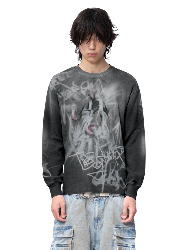 GRAFFITI SPRAY IRREGULAR LONG-SLEEVE TEE
