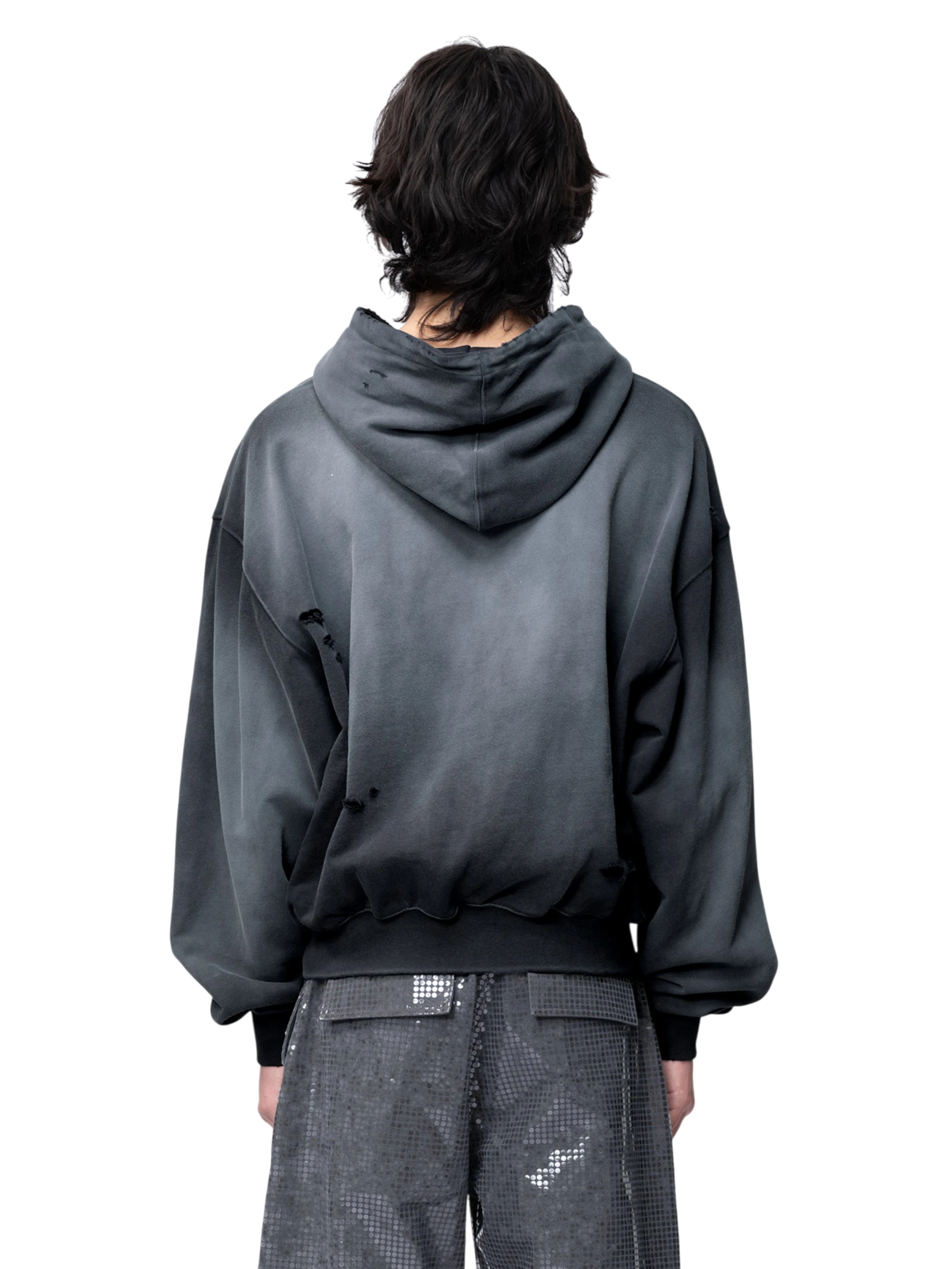 TBHNP Disciple slash-destroyed printed hoodie, blue-grey — men's streetwear hoodie