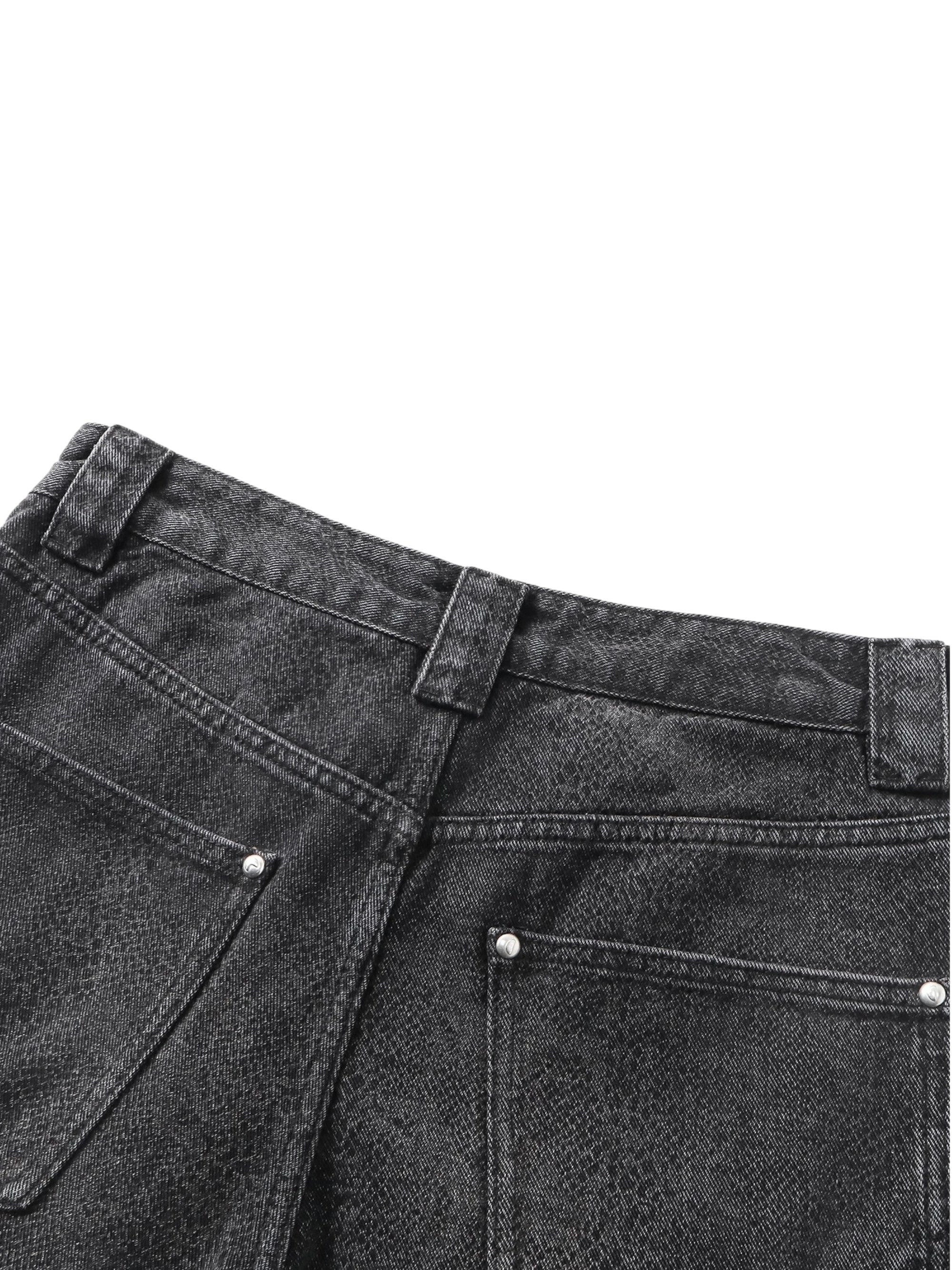 TBHNP cobra print baggy jeans, back flat-lay in black — men's streetwear denim