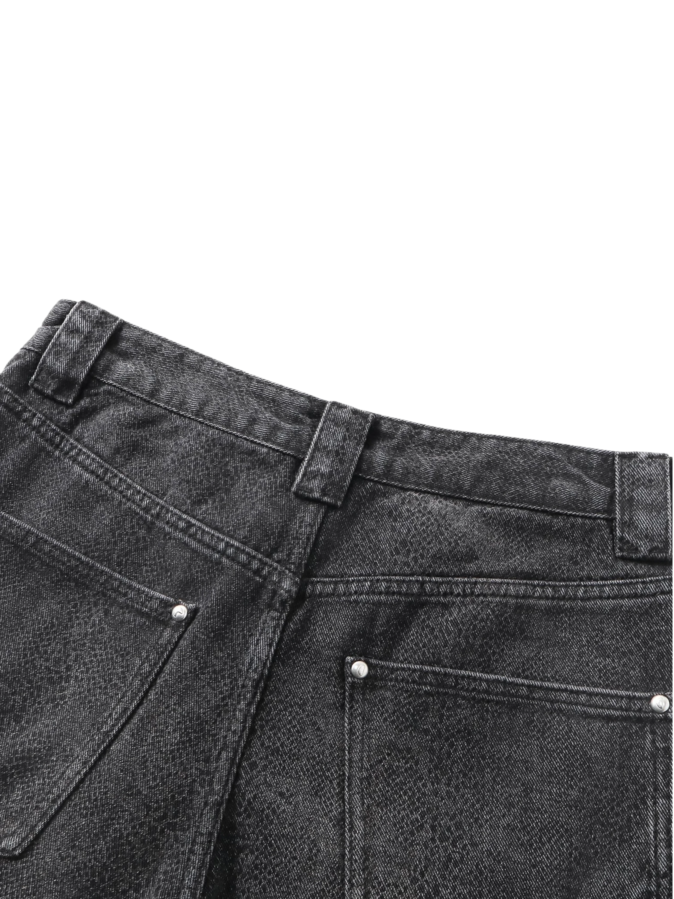 TBHNP cobra print baggy jeans, back flat-lay in black — men's streetwear denim