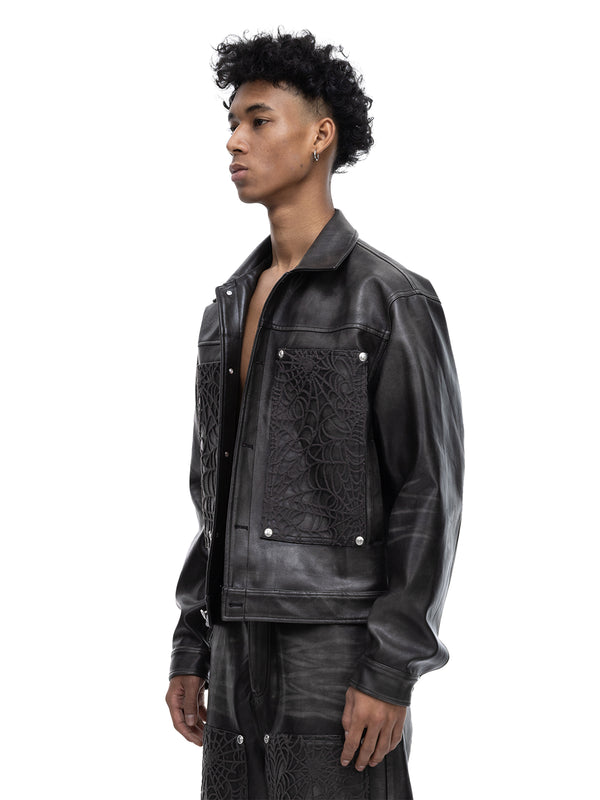 ECLIPSE OF THE BLOOD MOON COBWEB LEATHER JACKET
