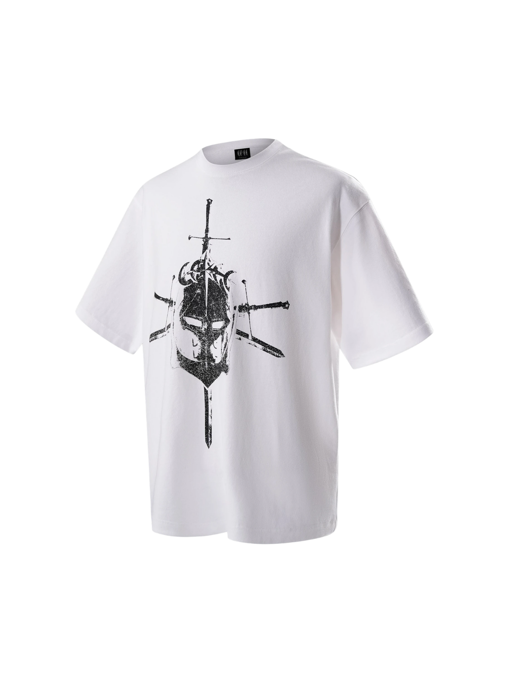 TBHNP white Knight & Sword tee, front flat-lay — men's streetwear tee