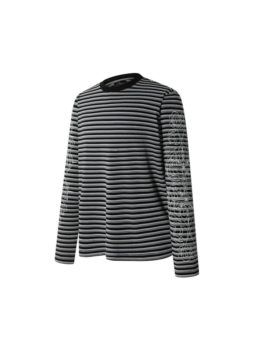 Close-up of striped stretch fabric on the Luminous Dawn tee