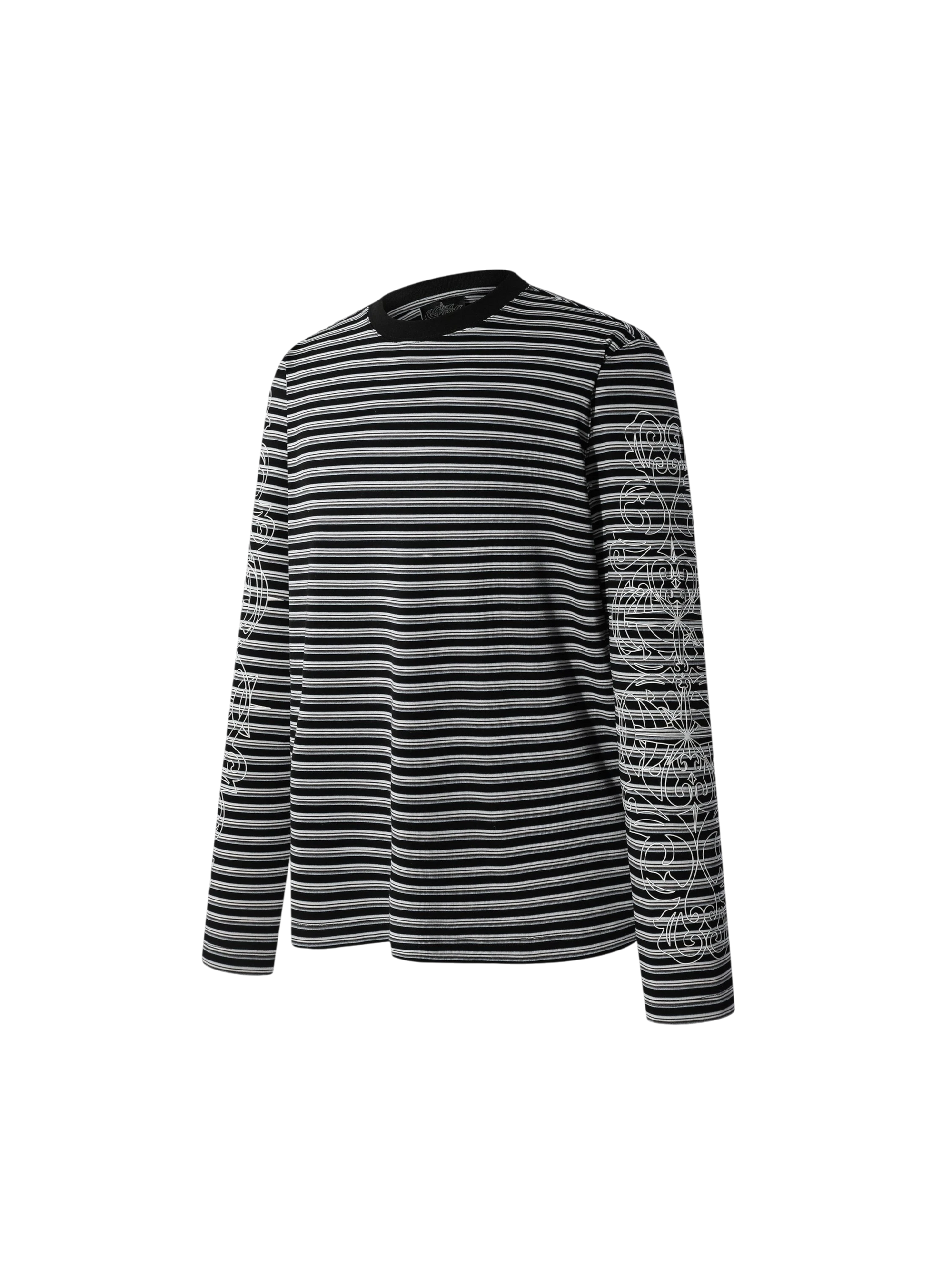 Close-up of striped stretch fabric on the Luminous Dawn tee