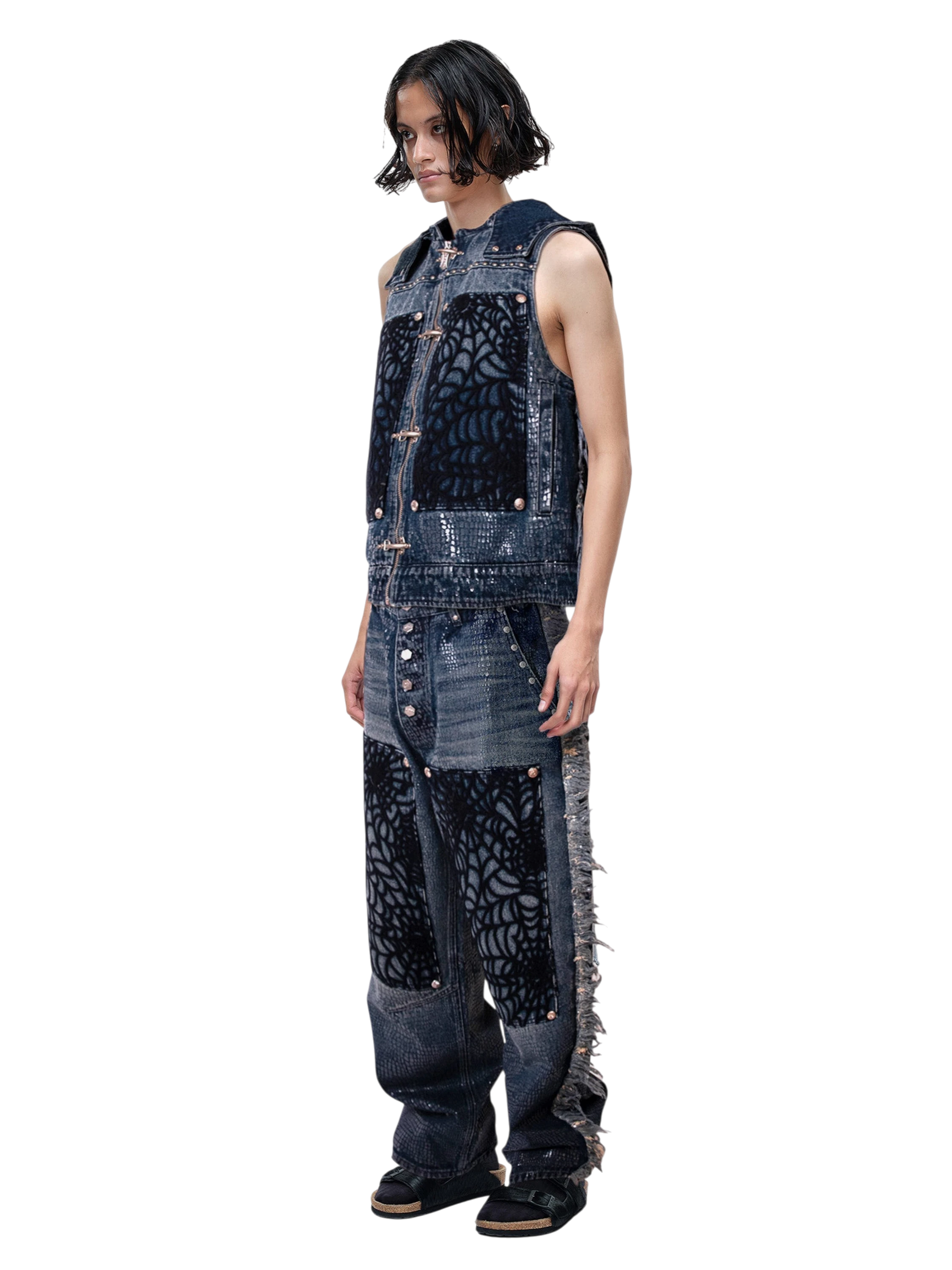 TBHNP Luminous Dawn cobweb fringed baggy jeans — men's streetwear denim