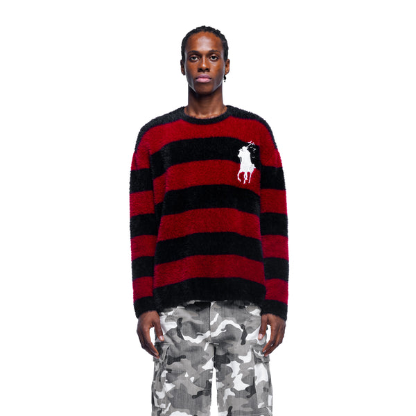 PRINCE OF DARKNESS FAUX FUR STRIPED SWEATER