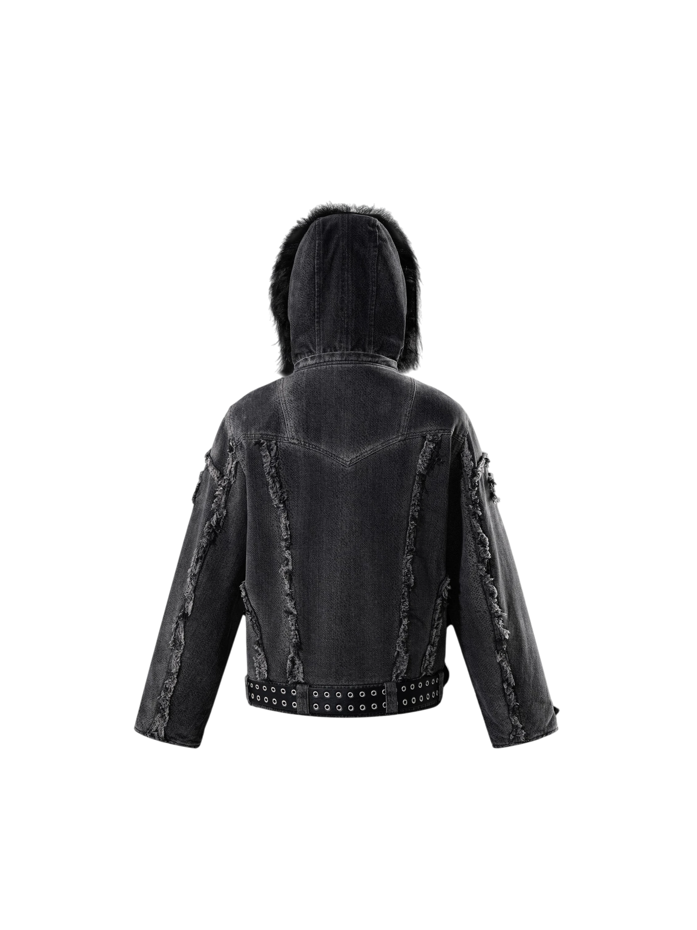TBHNP Eclipse of the Blood Moon cobra print fur-hood moto jacket, black — men's streetwear jacket