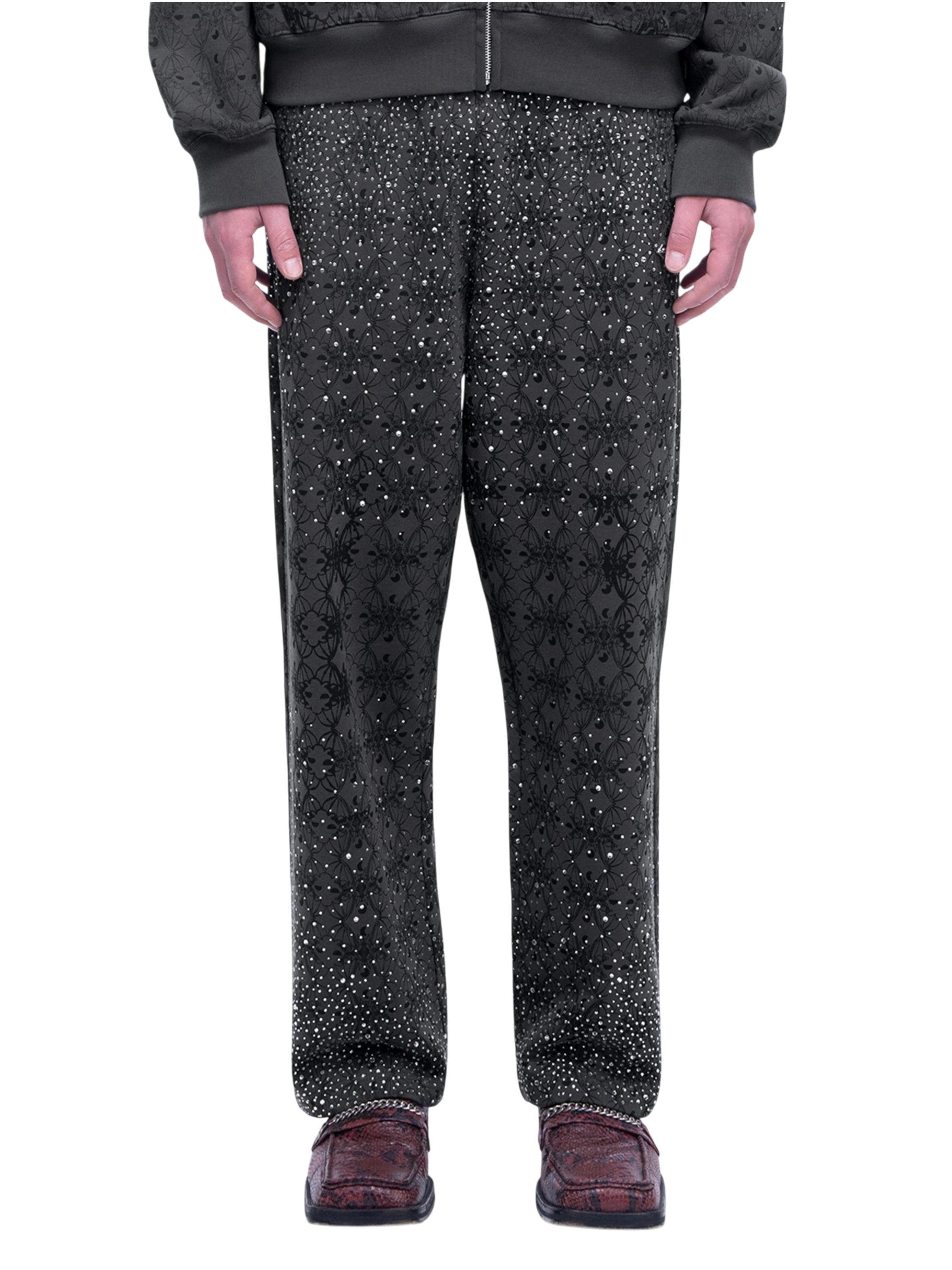 TBHNP Luminous Dawn all-over rhinestone wide-leg pants — men's streetwear pants