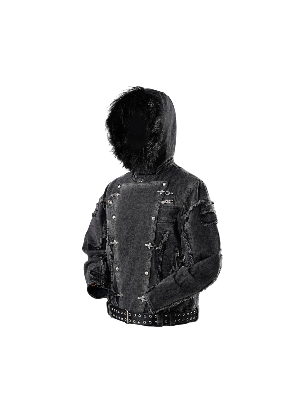 TBHNP Eclipse of the Blood Moon cobra print fur-hood moto jacket, black — men's streetwear jacket