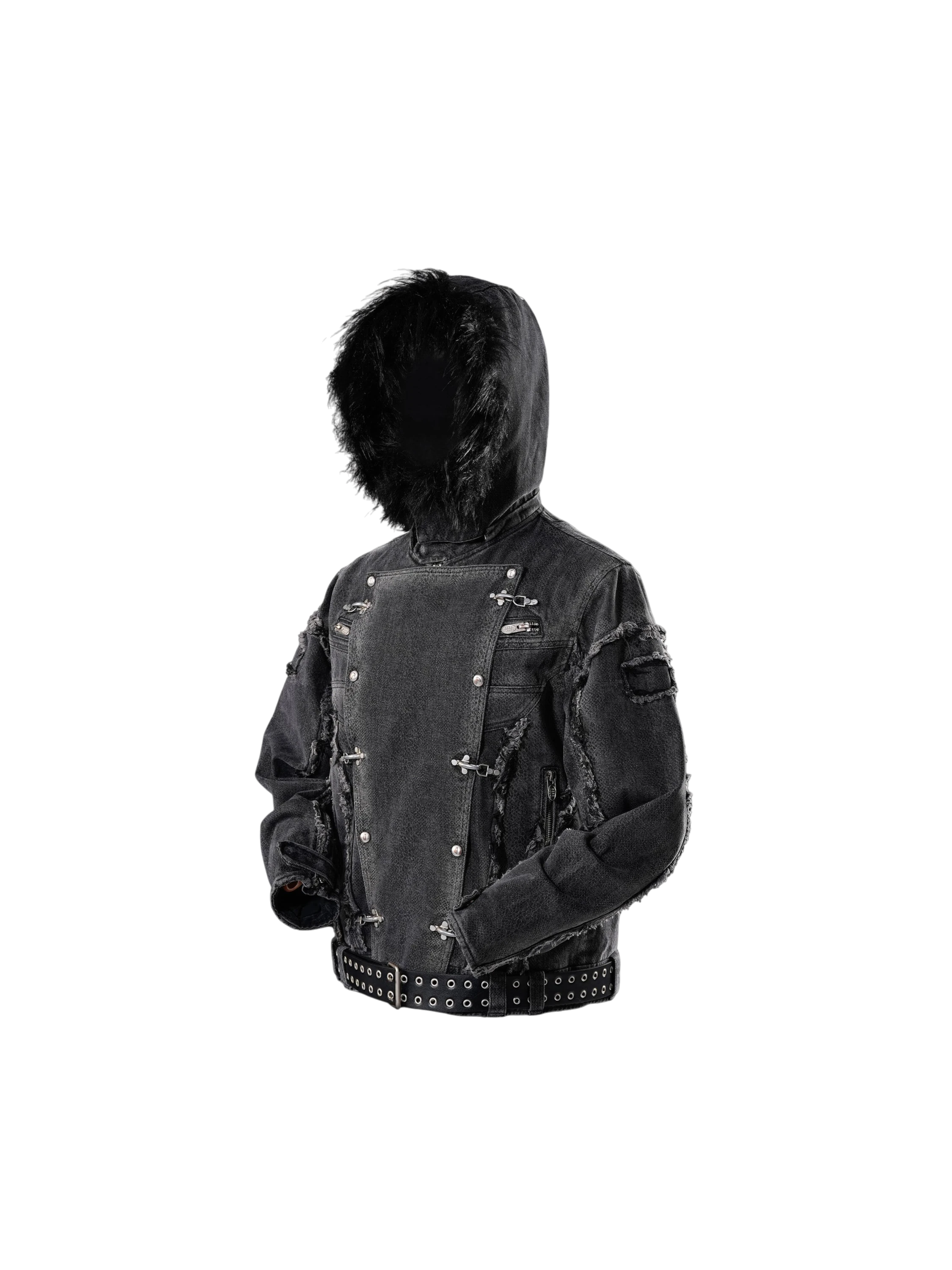 TBHNP Eclipse of the Blood Moon cobra print fur-hood moto jacket, black — men's streetwear jacket