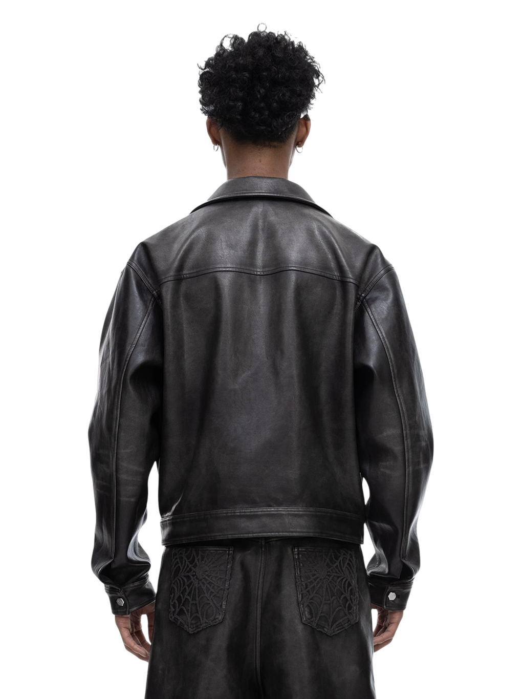 ECLIPSE OF THE BLOOD MOON COBWEB EMBROIDERED FAUX LEATHER JACKET