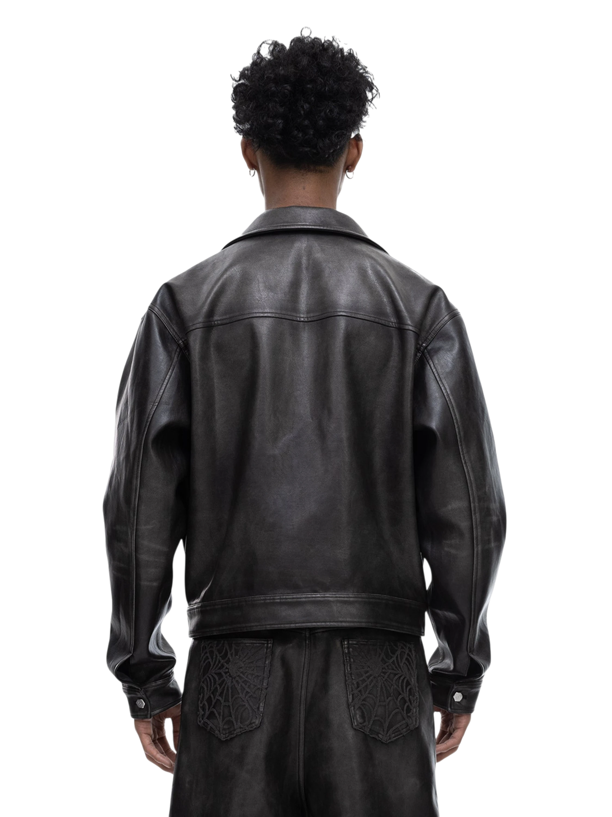 TBHNP Eclipse of the Blood Moon cobweb embroidered faux leather jacket — men's gothic streetwear jacket