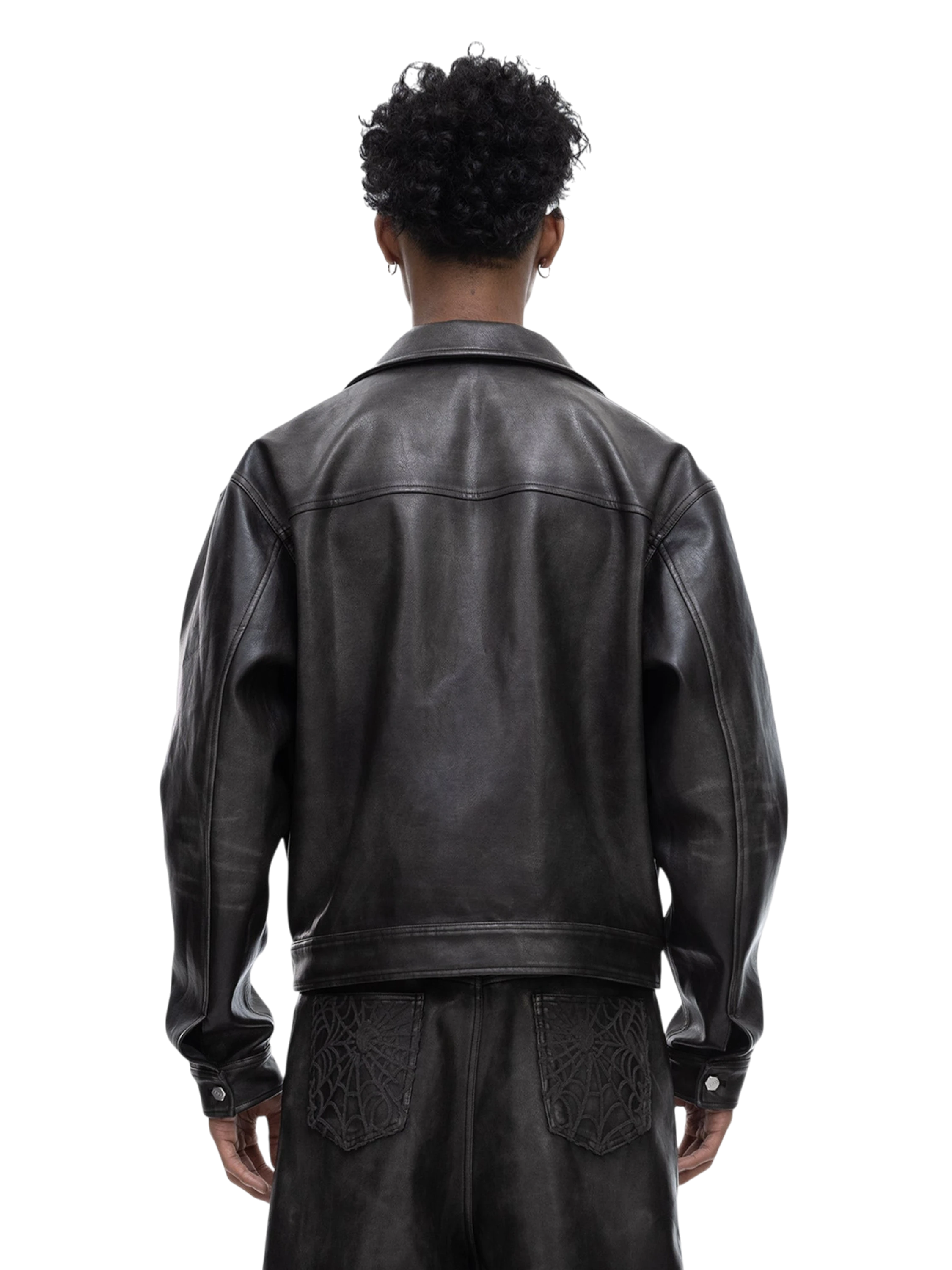 TBHNP Eclipse of the Blood Moon cobweb embroidered faux leather jacket — men's gothic streetwear jacket