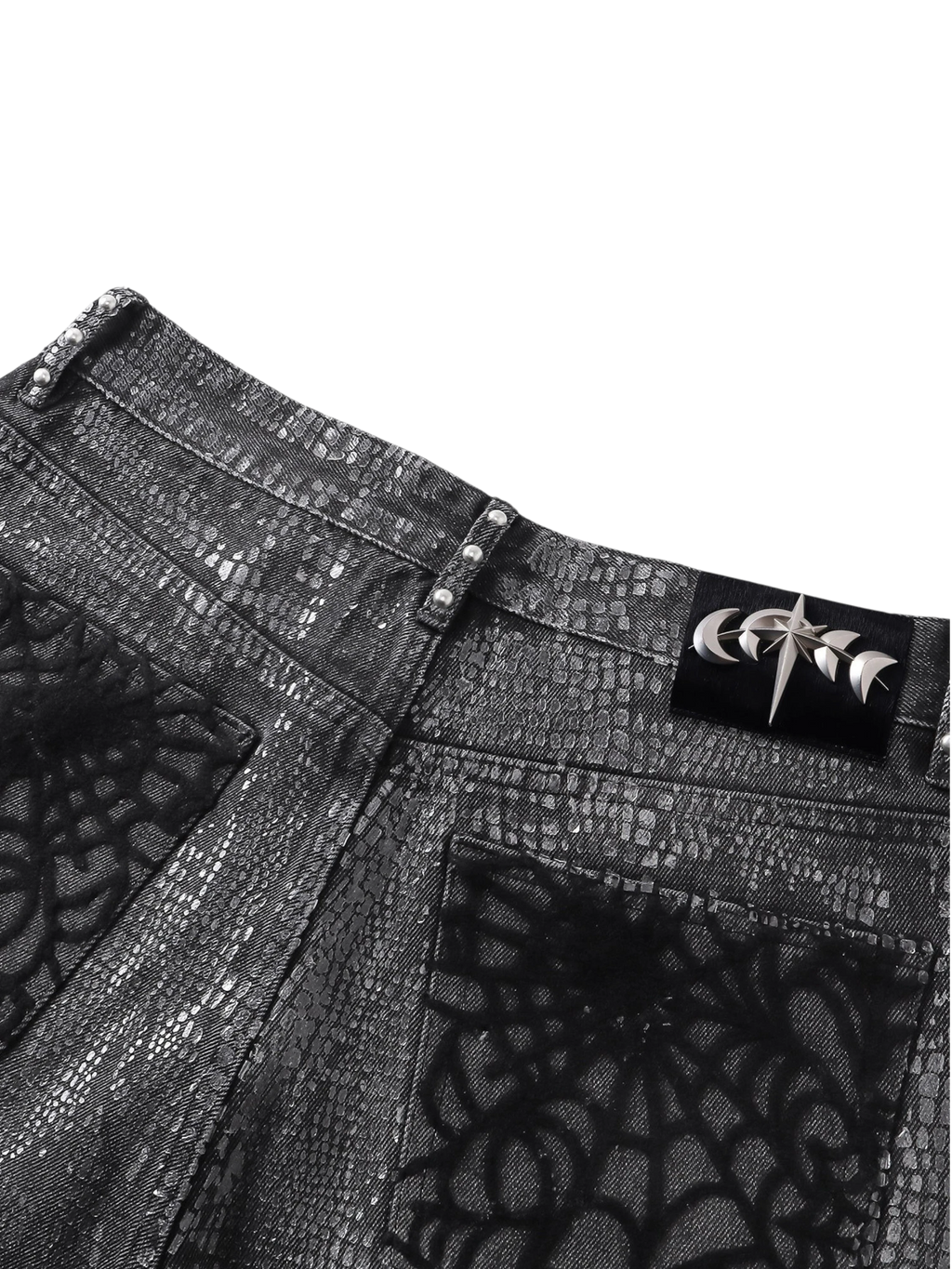 TBHNP Luminous Dawn cobweb fringed baggy jeans — men's streetwear denim