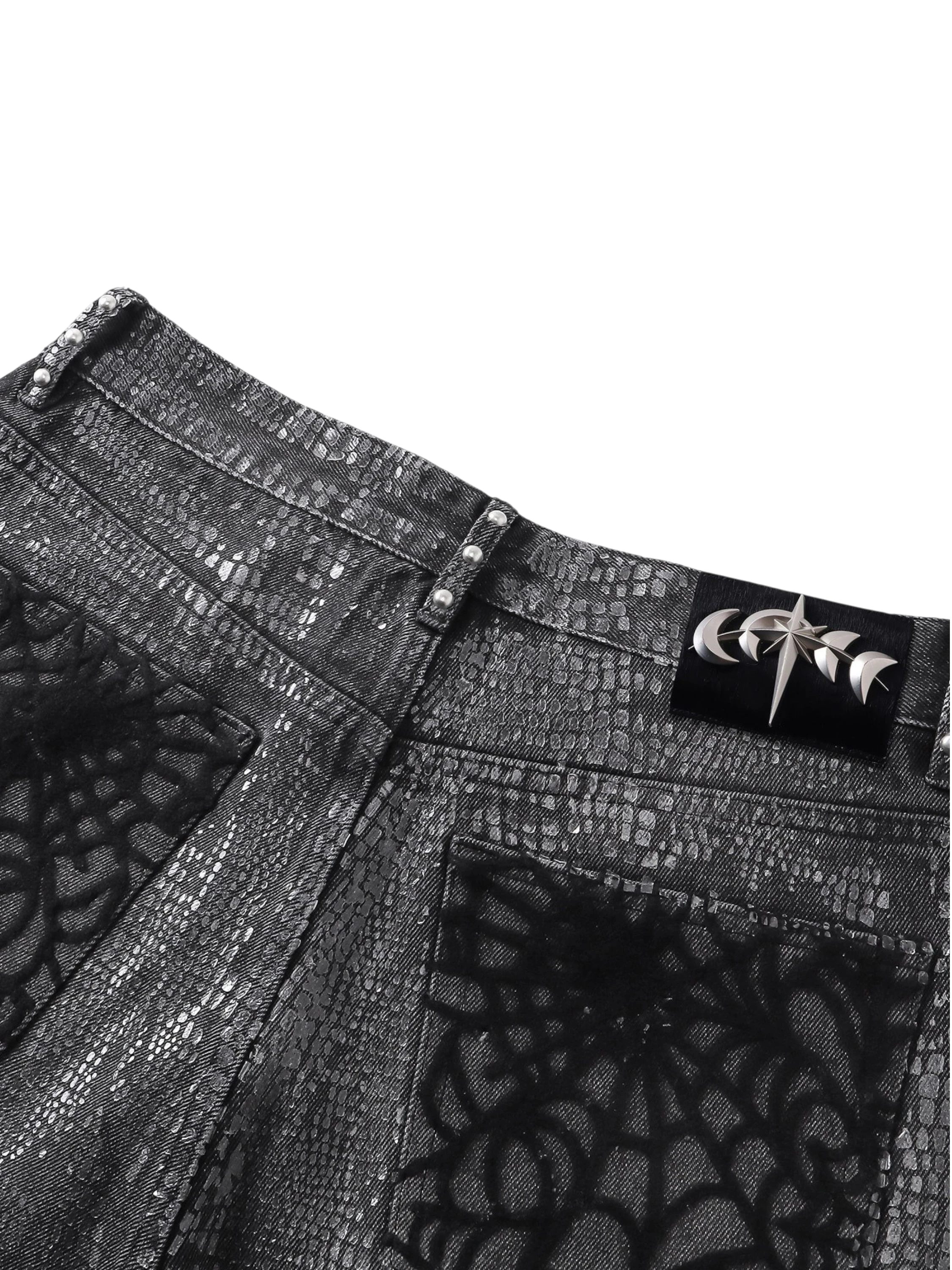 TBHNP Luminous Dawn cobweb fringed baggy jeans — men's streetwear denim