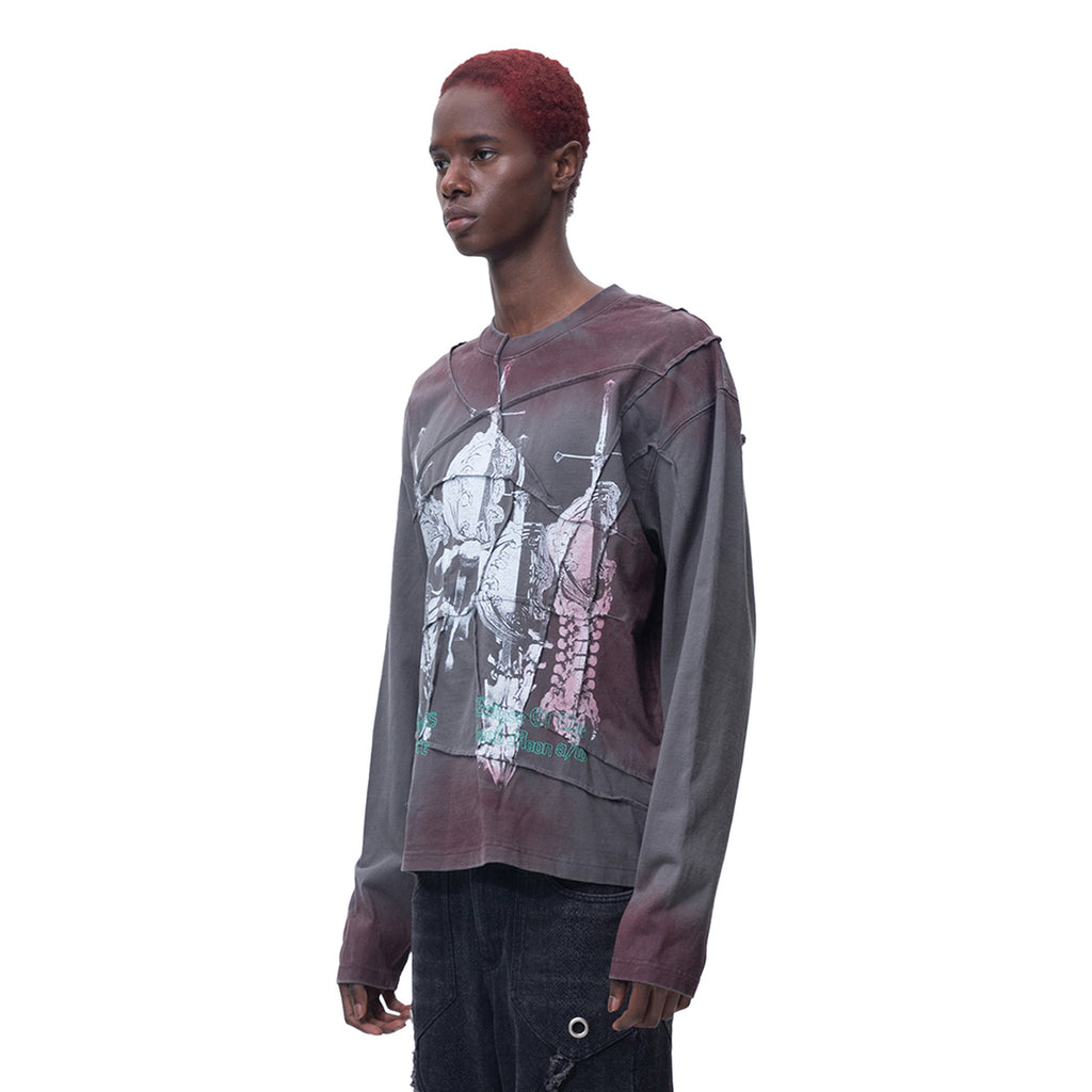 PRINTED BONE WITH SWORD WRINKLED L/S TEE