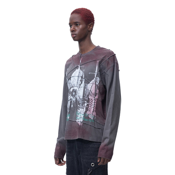 PRINTED BONE WITH SWORD WRINKLED L/S TEE