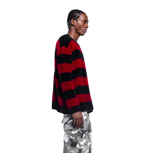 PRINCE OF DARKNESS FAUX FUR STRIPED SWEATER