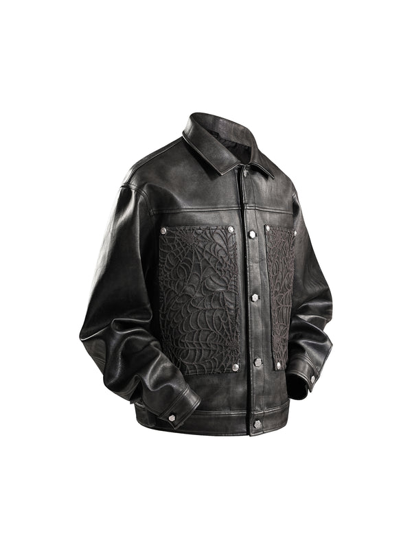 ECLIPSE OF THE BLOOD MOON COBWEB LEATHER JACKET