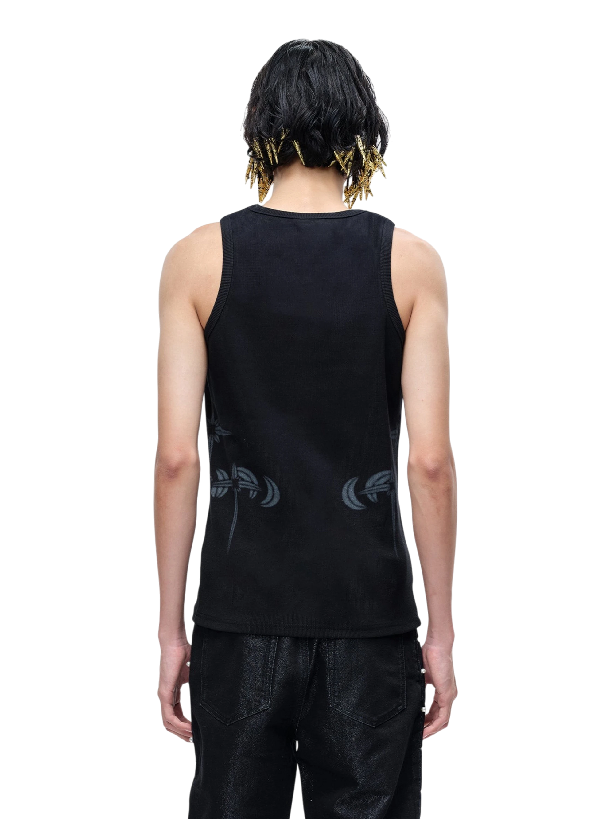TBHNP Luminous Dawn ribbed cotton tank top with metal astral logo badge — men's streetwear sleeveless tee