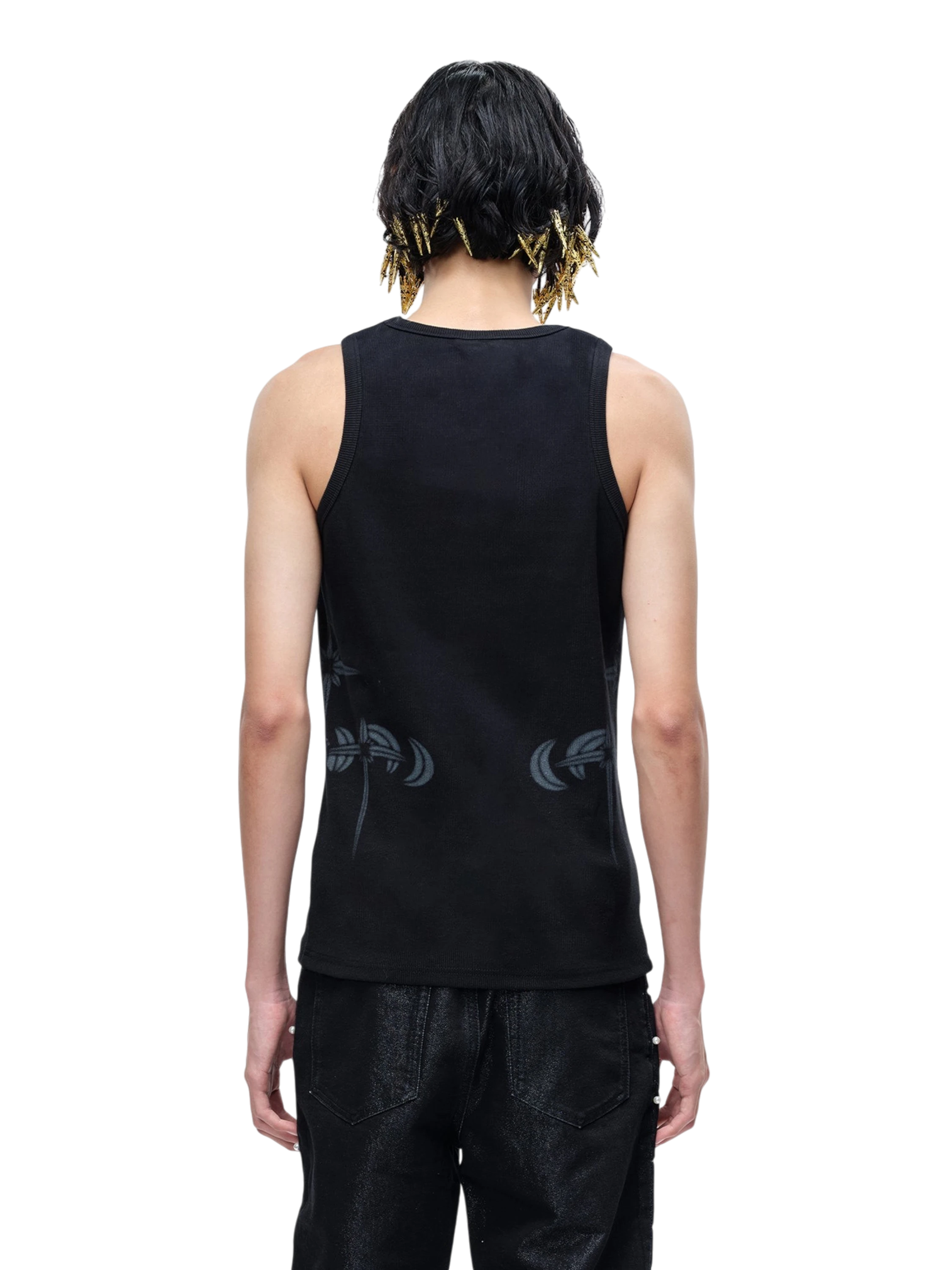 TBHNP Luminous Dawn ribbed cotton tank top with metal astral logo badge — men's streetwear sleeveless tee