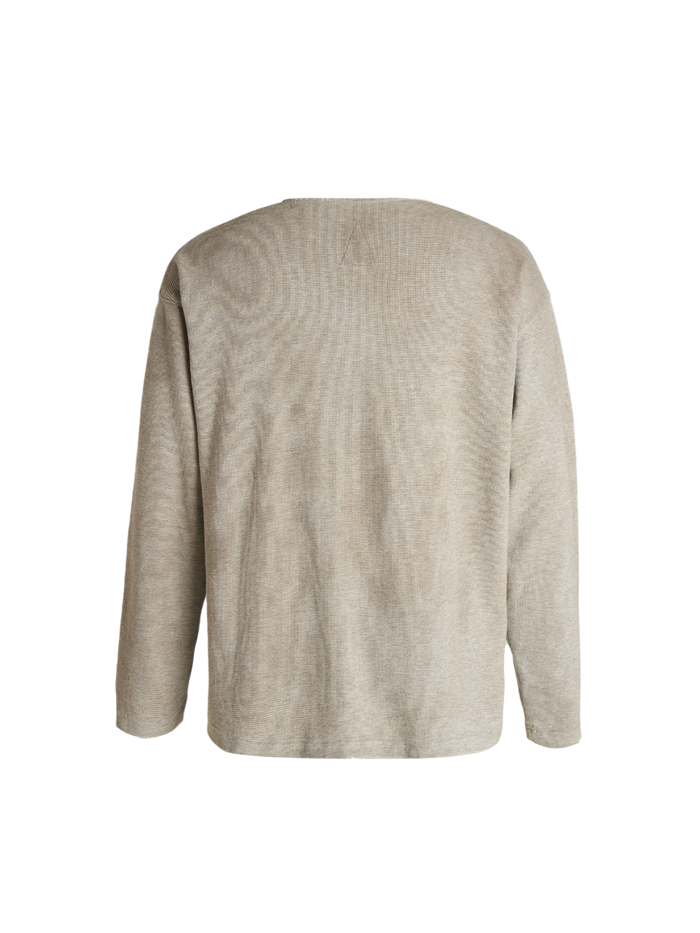 TBHNP grey waffle henley long-sleeve tee, plain back view — men's streetwear tee