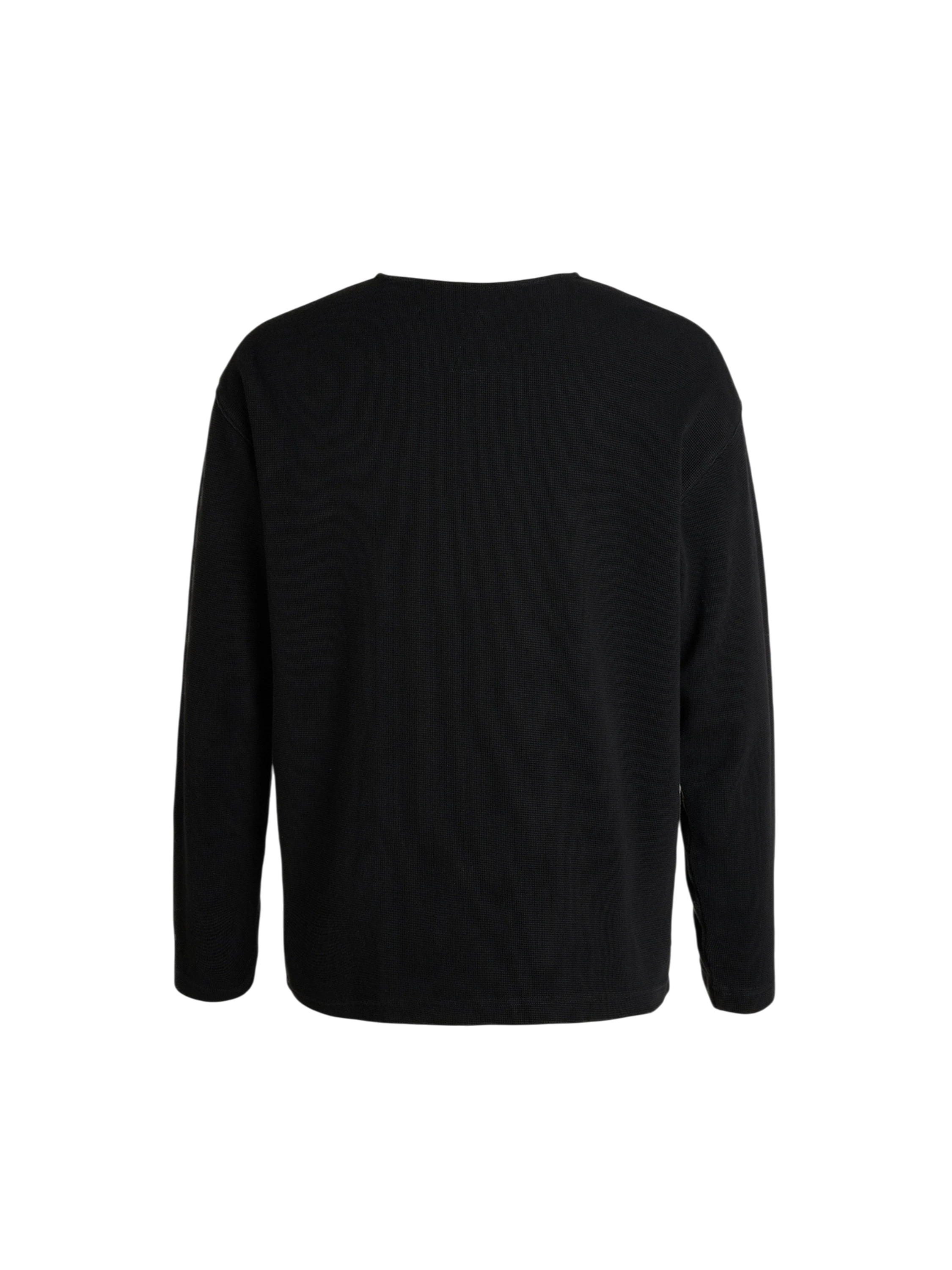 TBHNP black sword-and-bone waffle henley long-sleeve tee, front flat-lay — men's streetwear tee