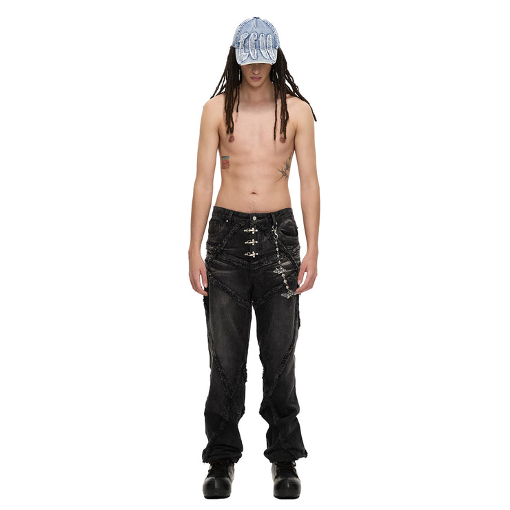 SILVERING DISTRESSED BAT PANTS CHAIN