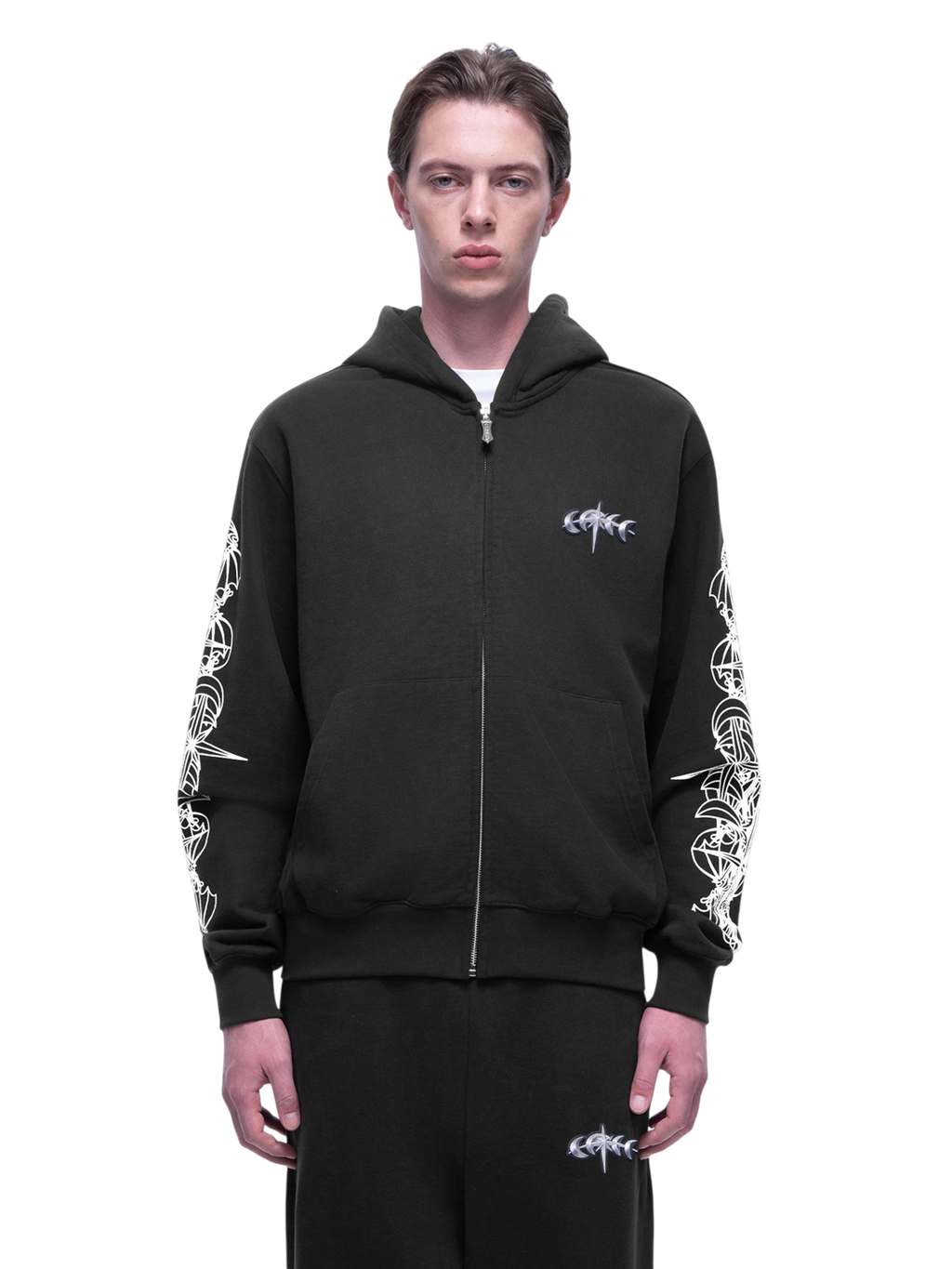 TBHNP Luminous Dawn astral logo flocked zip-up hoodie — men's streetwear hoodie