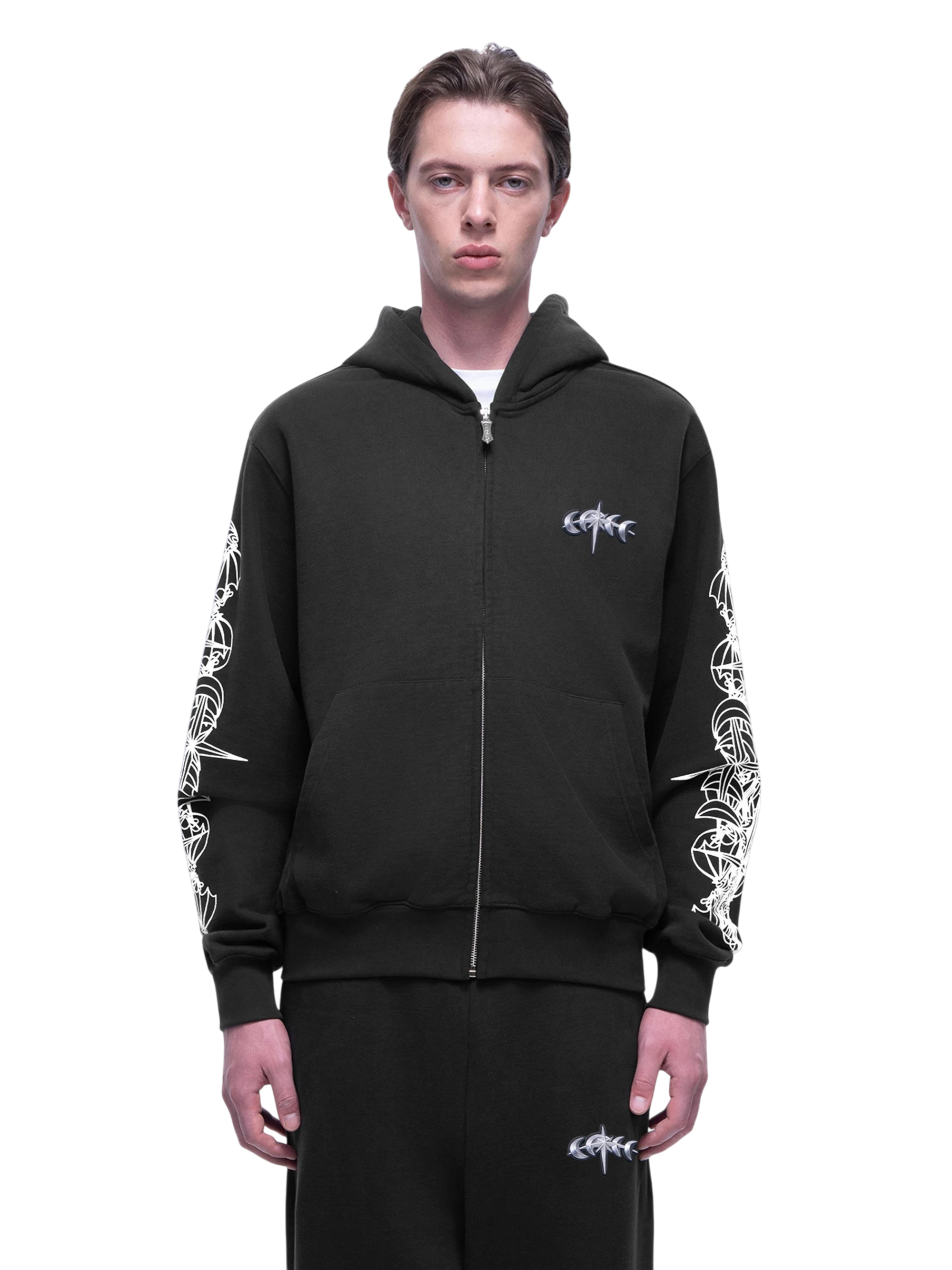 TBHNP Luminous Dawn astral logo flocked zip-up hoodie — men's streetwear hoodie