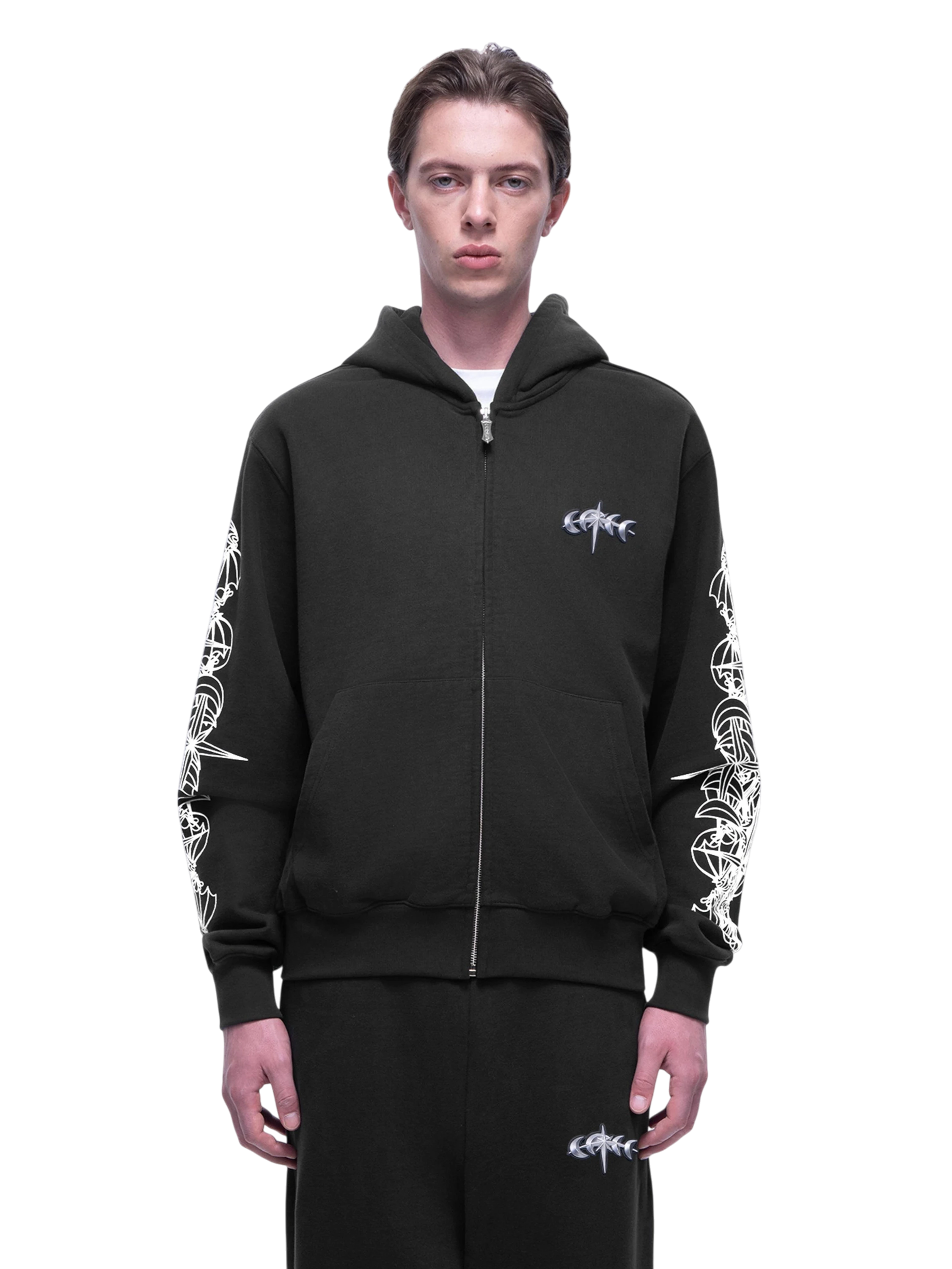 TBHNP Luminous Dawn astral logo flocked zip-up hoodie — men's streetwear hoodie