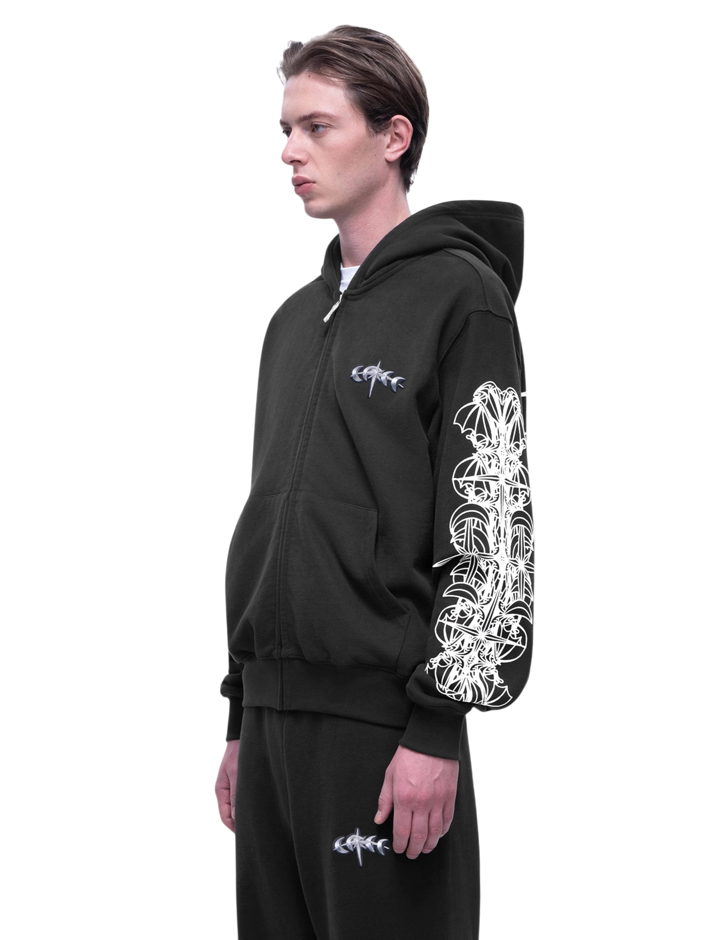 TBHNP Luminous Dawn astral logo flocked zip-up hoodie — men's streetwear hoodie